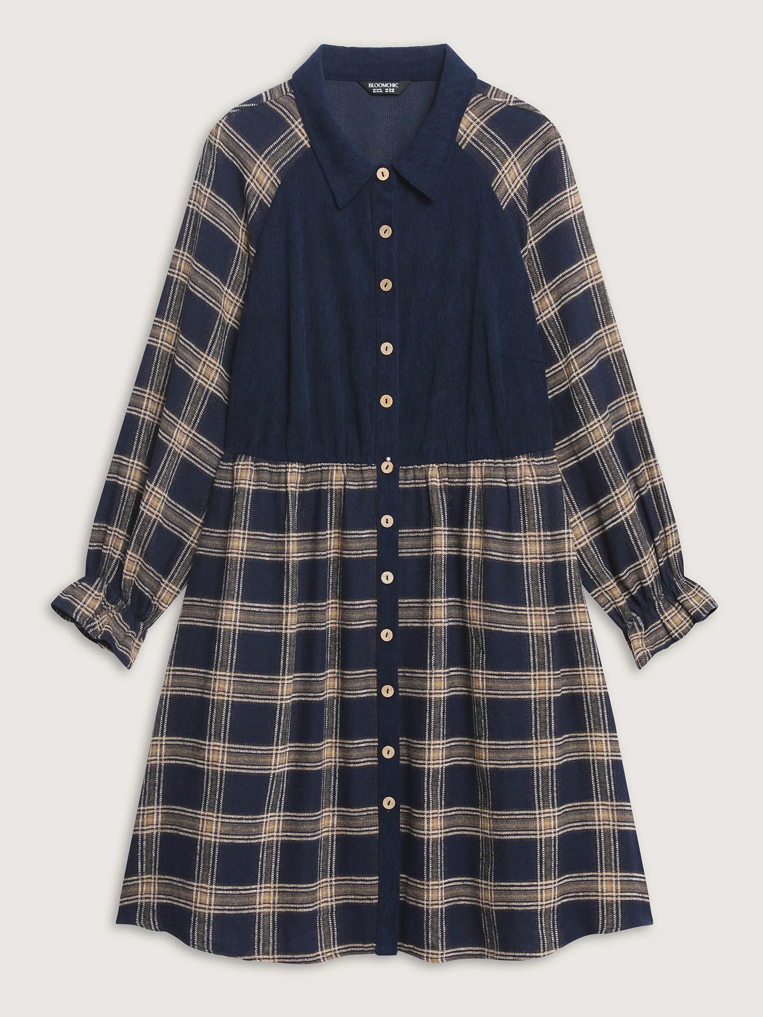 Plaid Pattern Contrast Shirt Midi Dress - Image 8