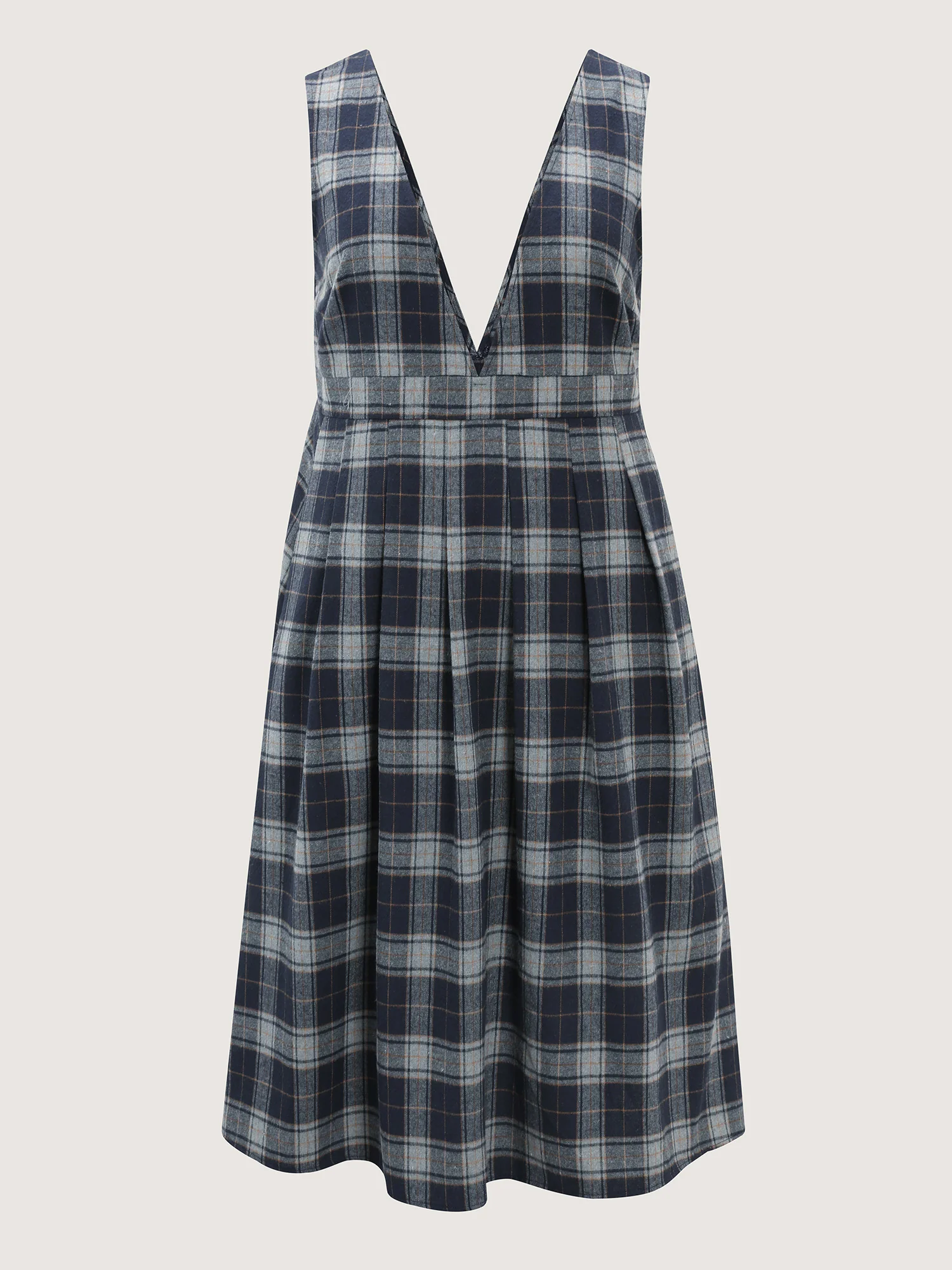 Plaid Pattern Deep V-Neck Midi Dress - Image 7