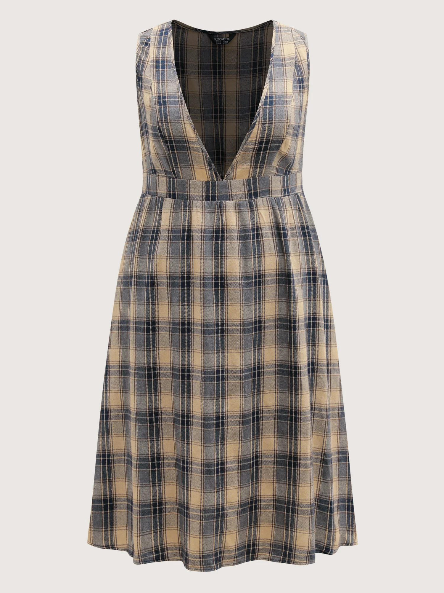 Plaid Pattern Deep V-Neckline Midi Dress - Image 7