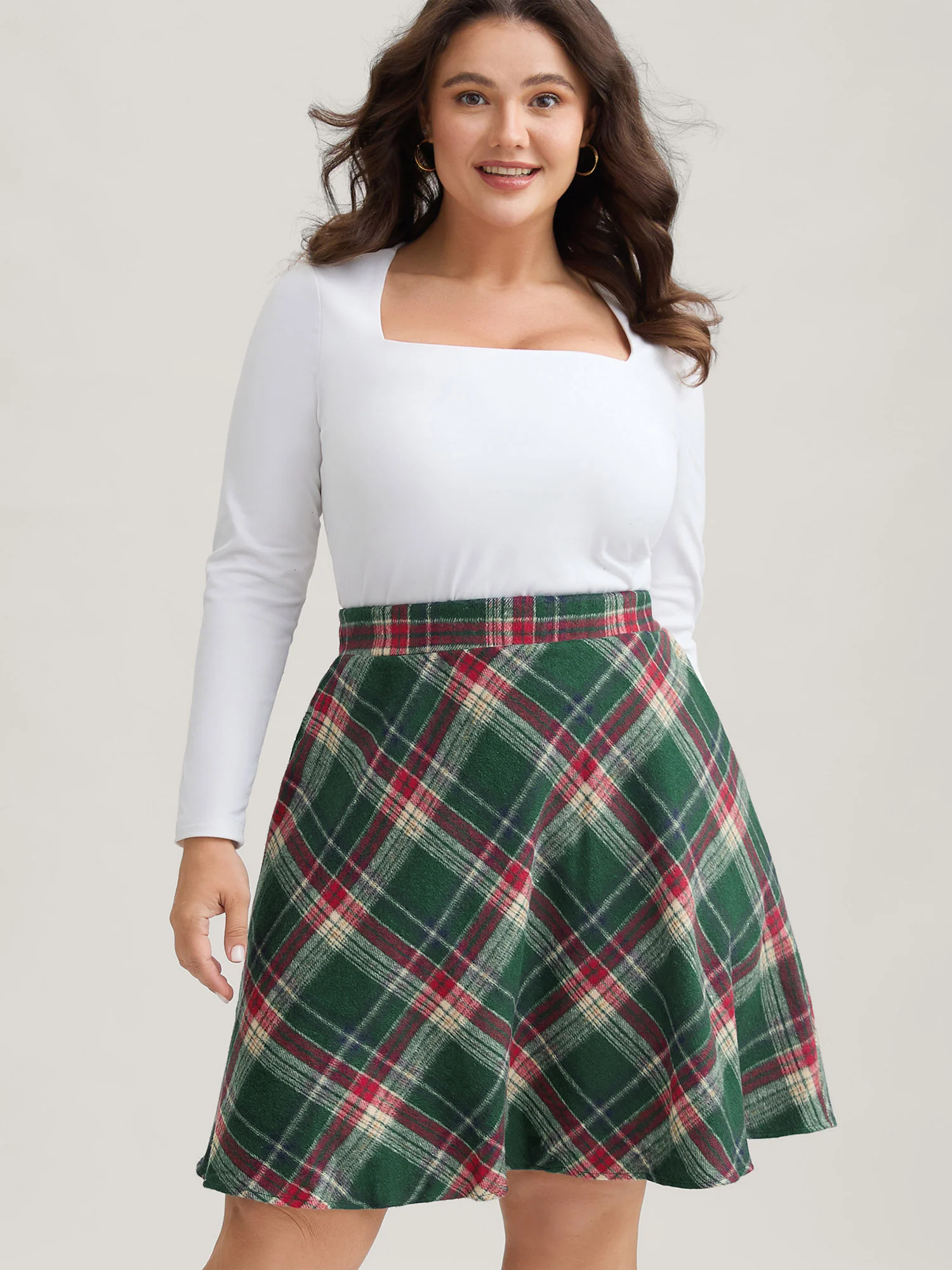 Plaid Pattern Elastic Waist A-line Mini Skirt