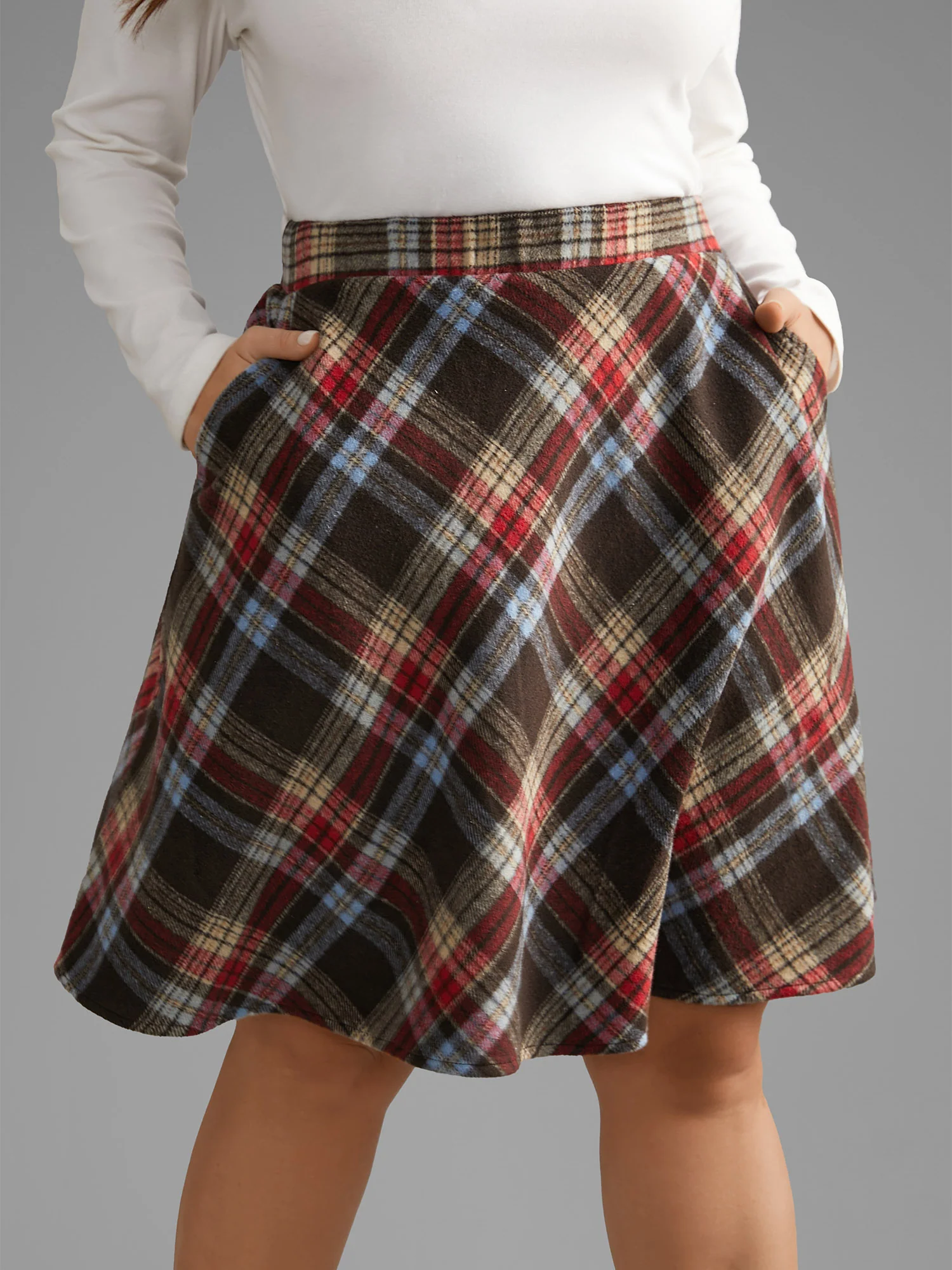 Plaid Pattern Elastic Waist A-line Mini Skirt - Image 10