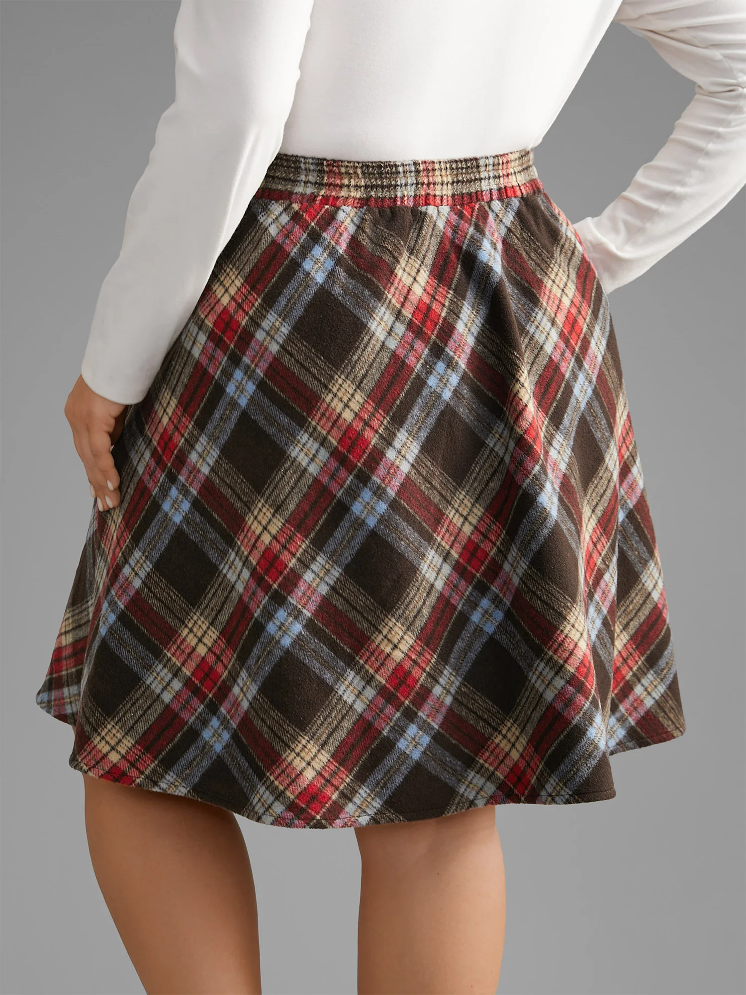 Plaid Pattern Elastic Waist A-line Mini Skirt - Image 12
