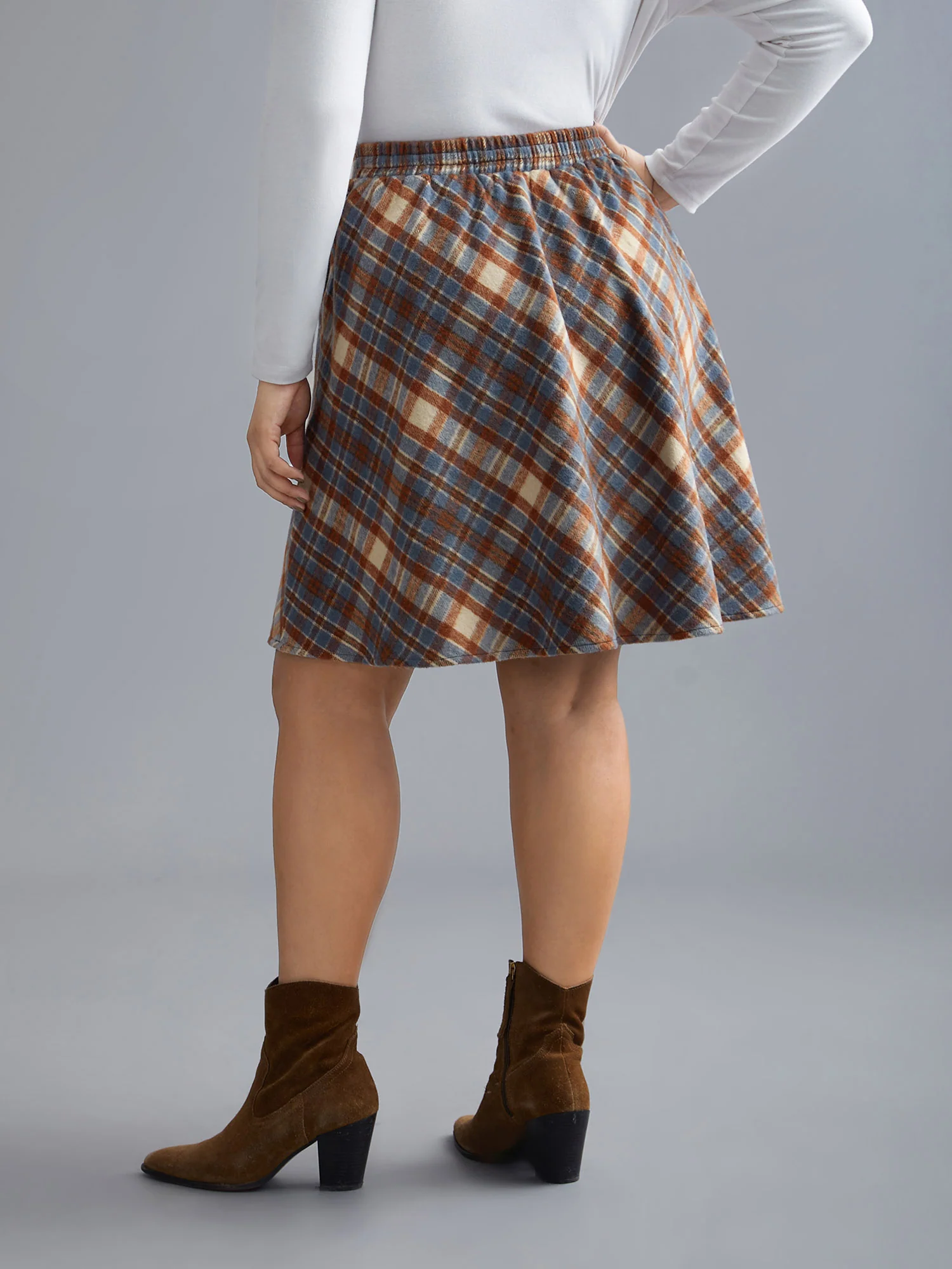 Plaid Pattern Elastic Waist A-line Mini Skirt - Image 15