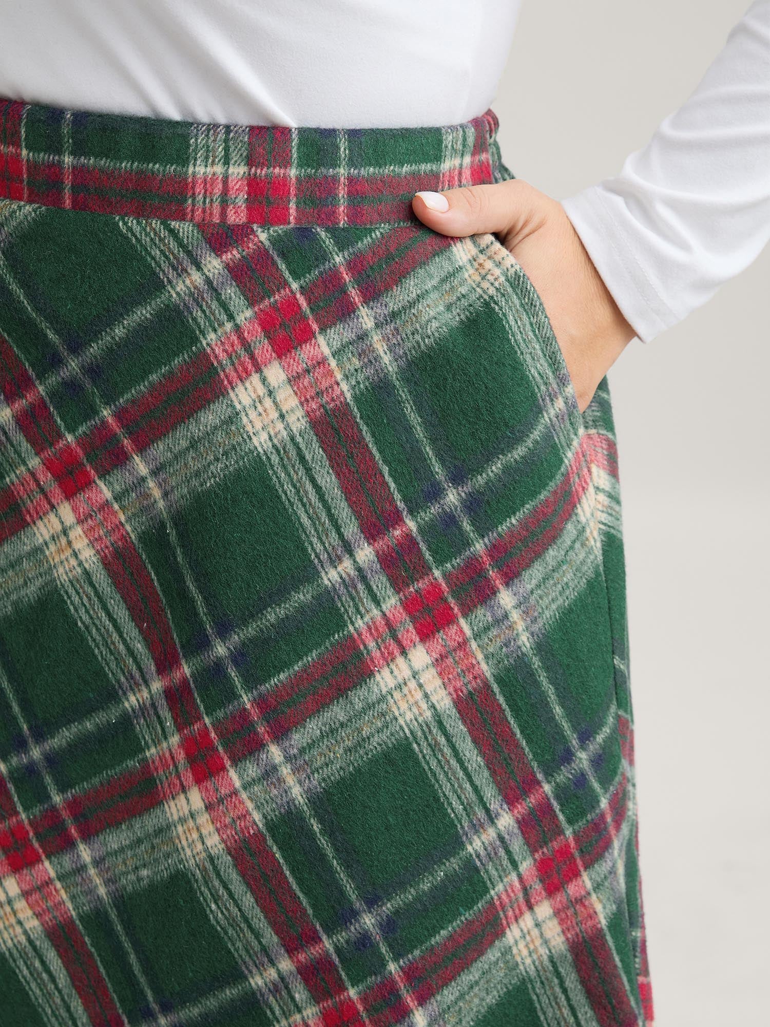 Plaid Pattern Elastic Waist A-line Mini Skirt - Image 3
