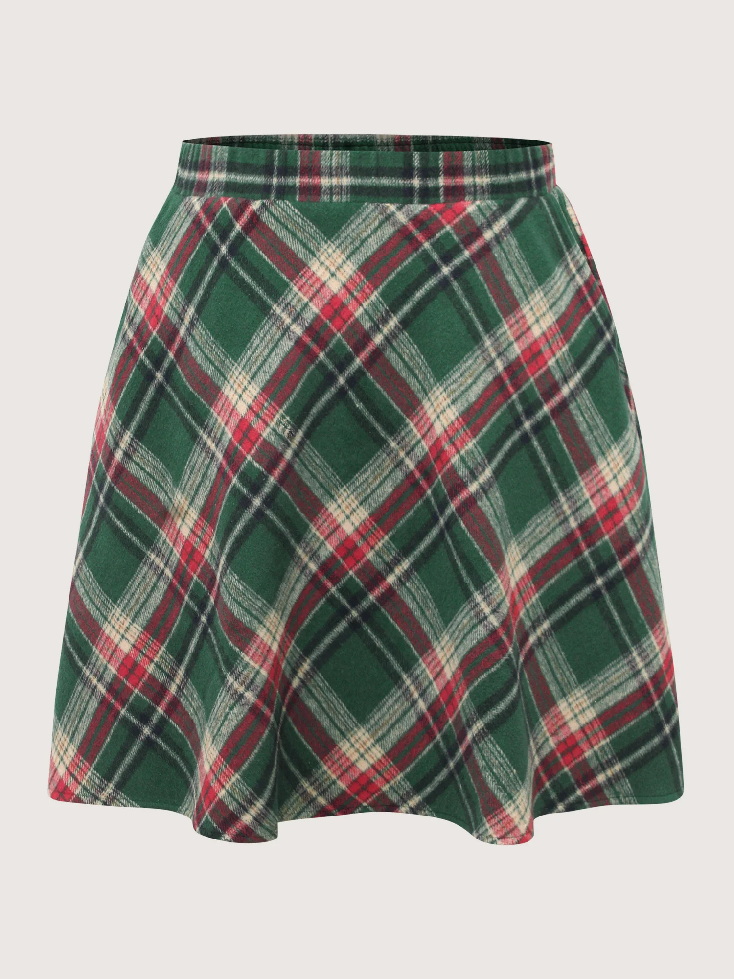 Plaid Pattern Elastic Waist A-line Mini Skirt - Image 7