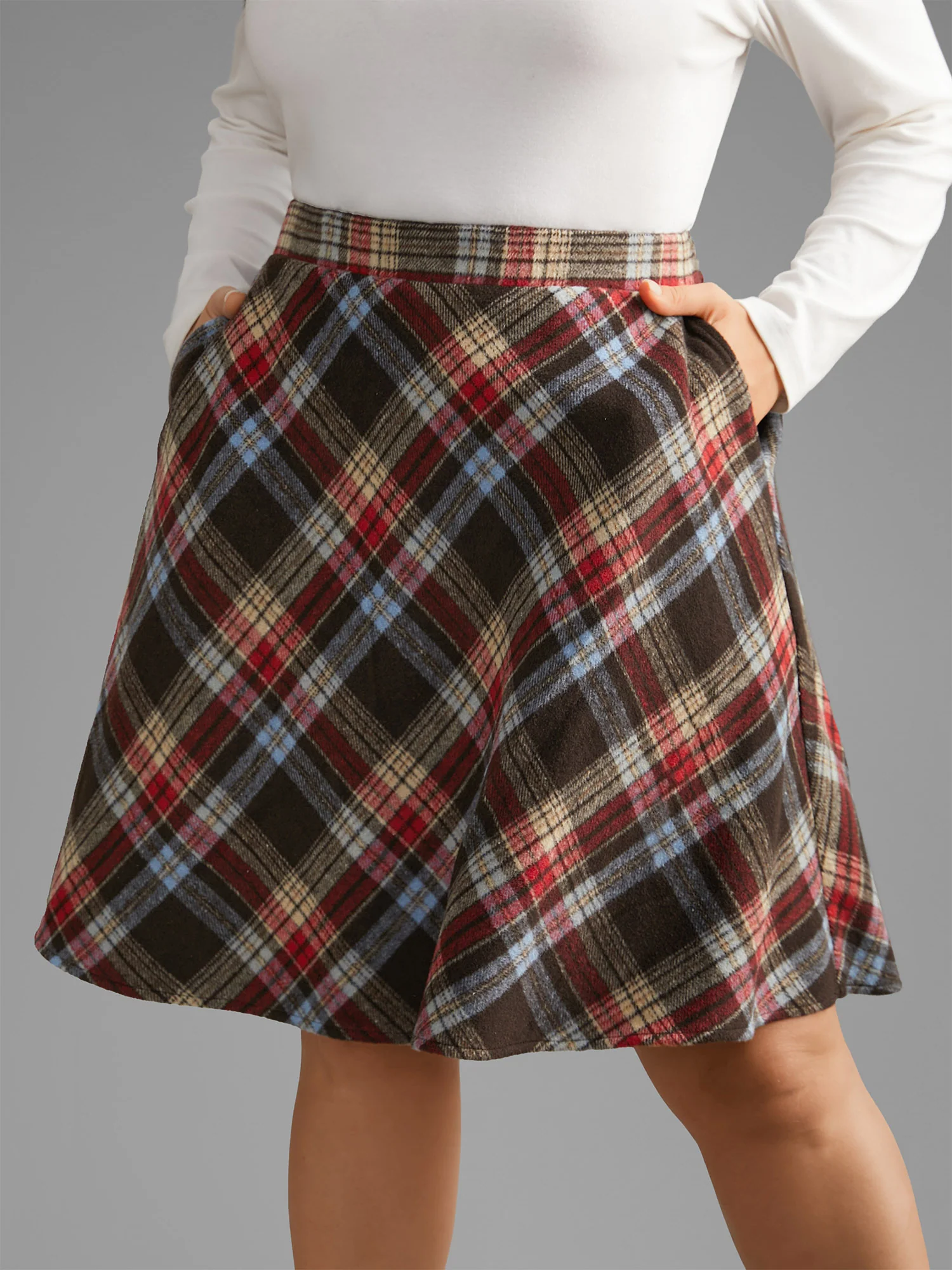 Plaid Pattern Elastic Waist A-line Mini Skirt - Image 8