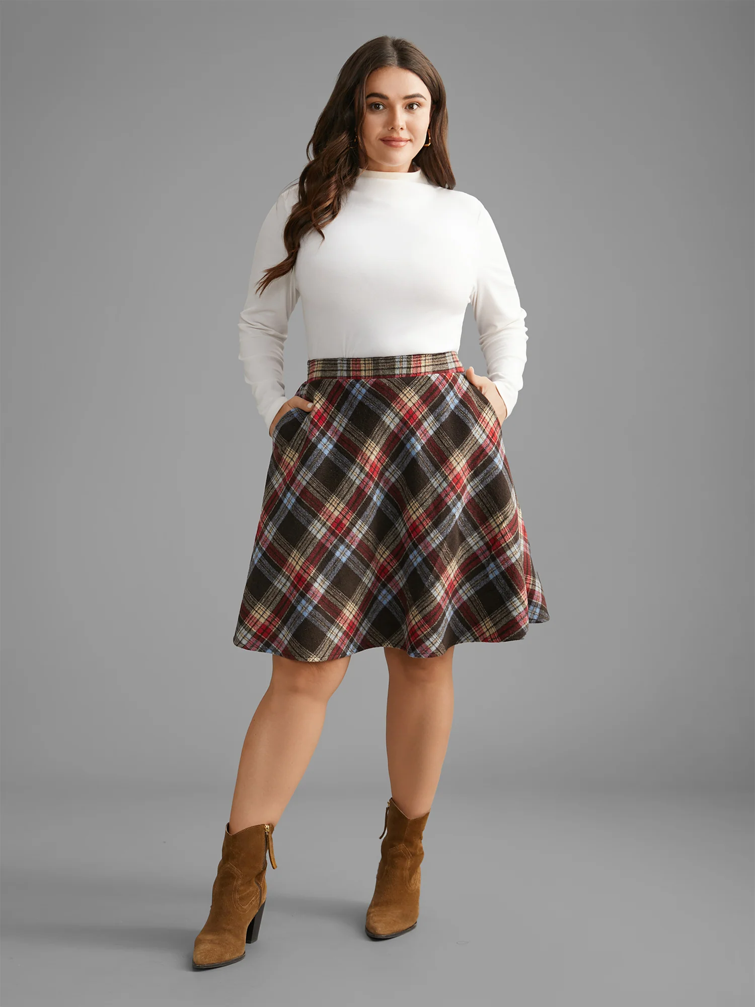 Plaid Pattern Elastic Waist A-line Mini Skirt - Image 9