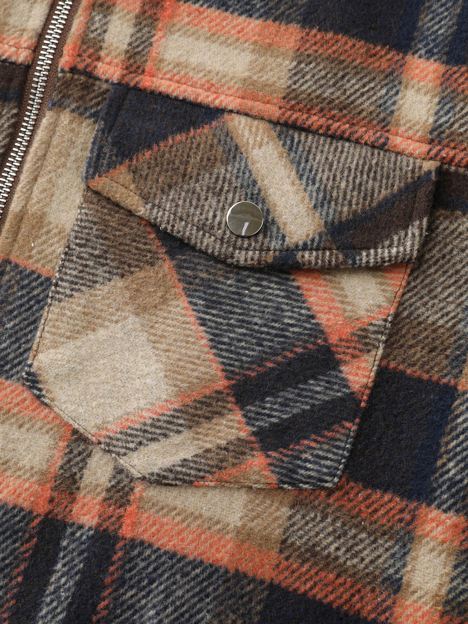 Plaid Pattern Fuzzy Collar Zipper Jacket - Image 7