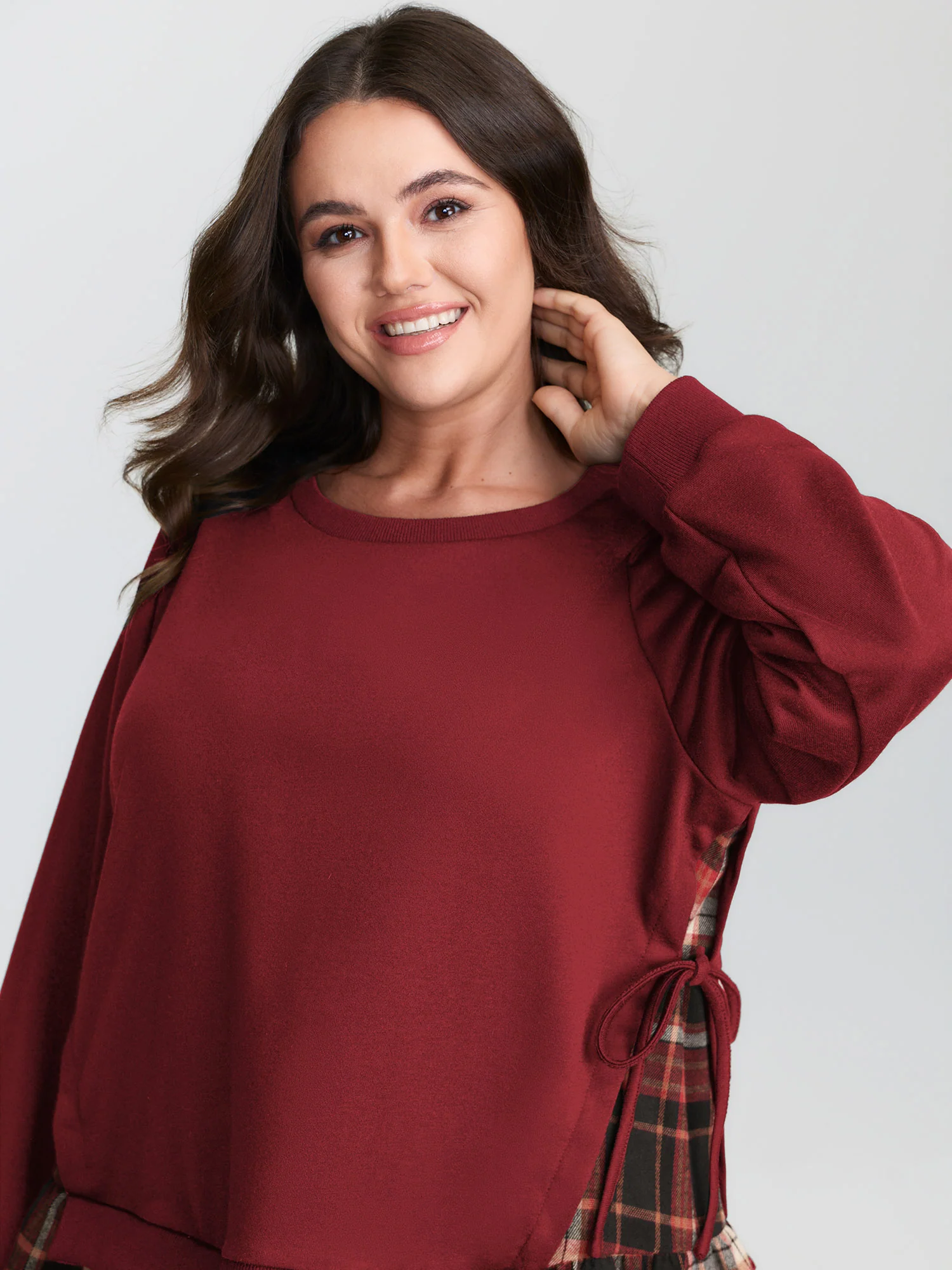 Plaid Pattern Layered Stretchy Sweatshirt - Image 14