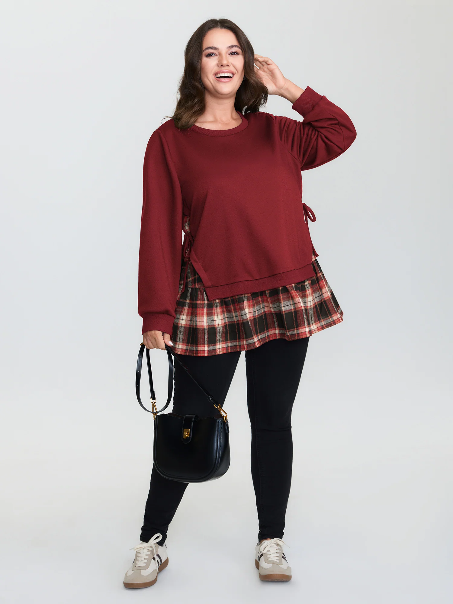 Plaid Pattern Layered Stretchy Sweatshirt - Image 15
