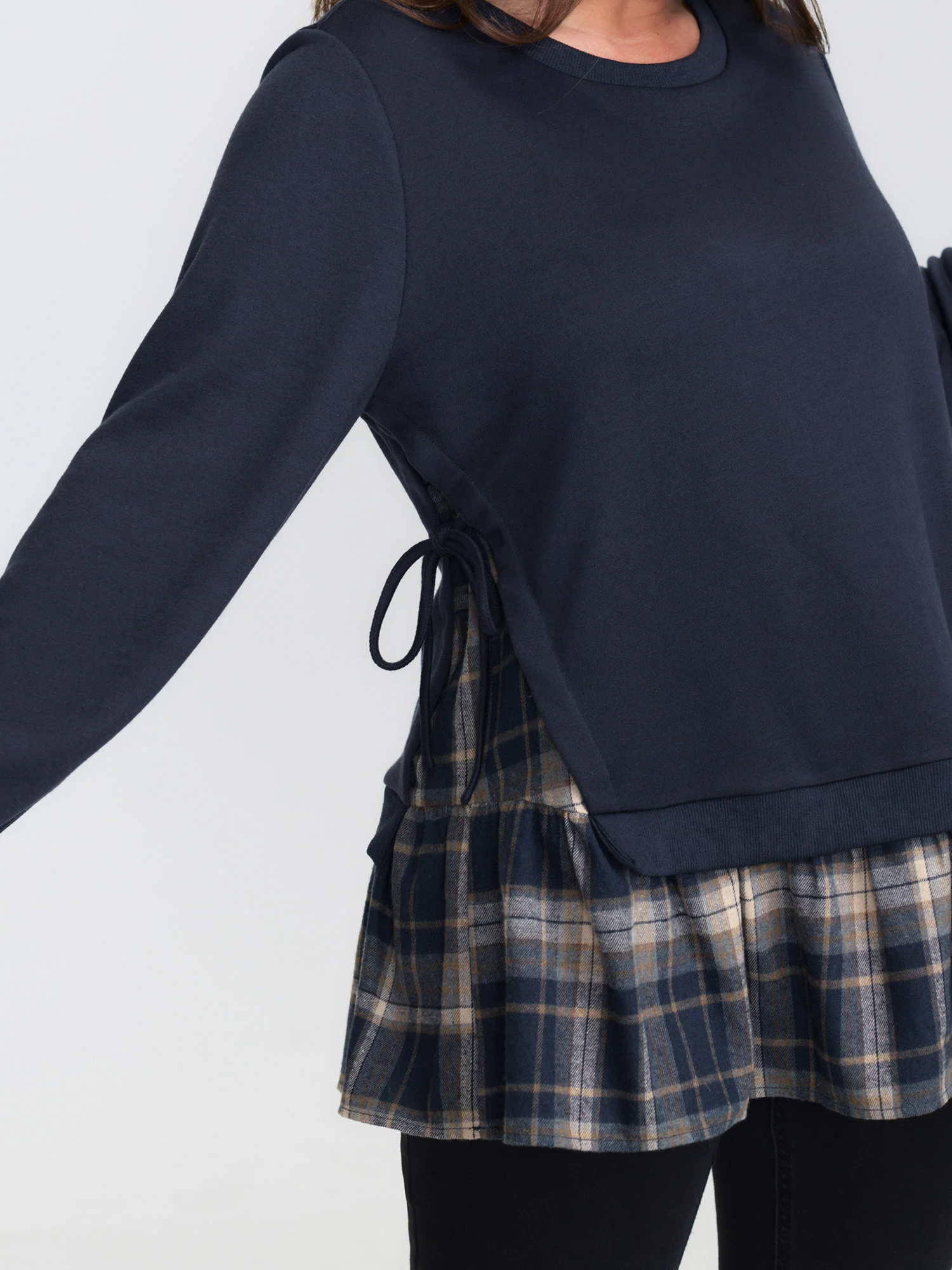 Plaid Pattern Layered Stretchy Sweatshirt - Image 2