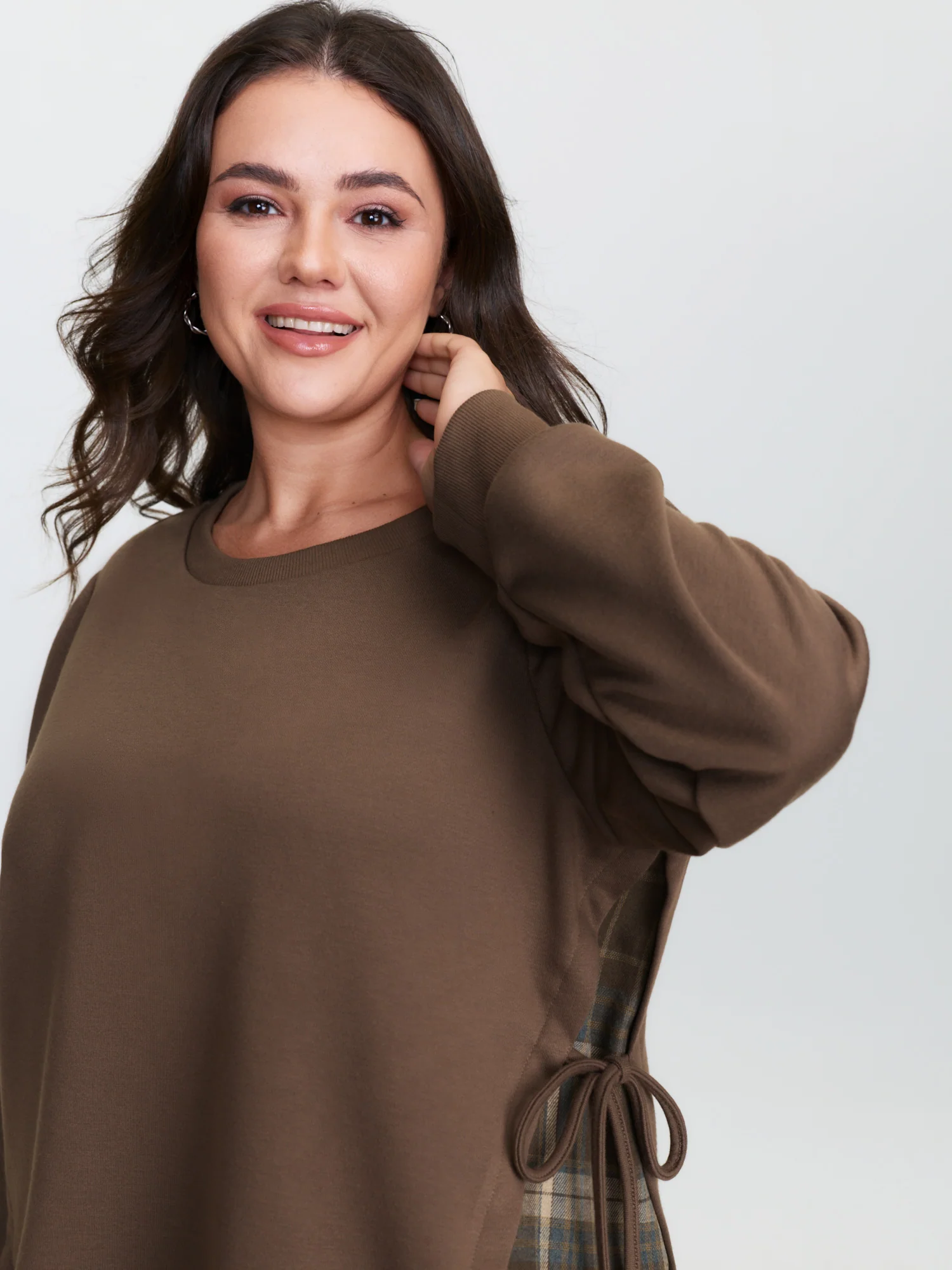 Plaid Pattern Layered Stretchy Sweatshirt - Image 20