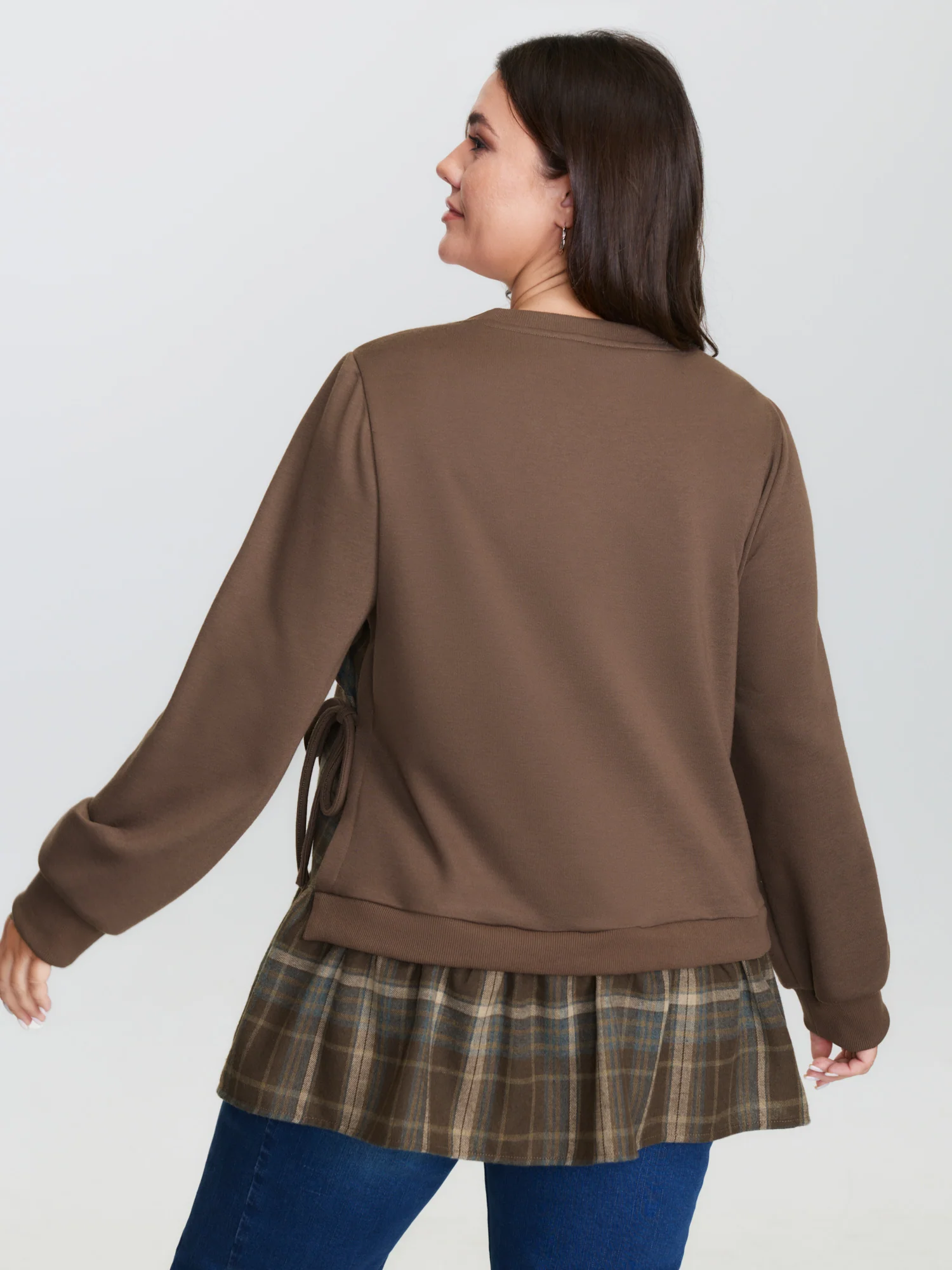 Plaid Pattern Layered Stretchy Sweatshirt - Image 21