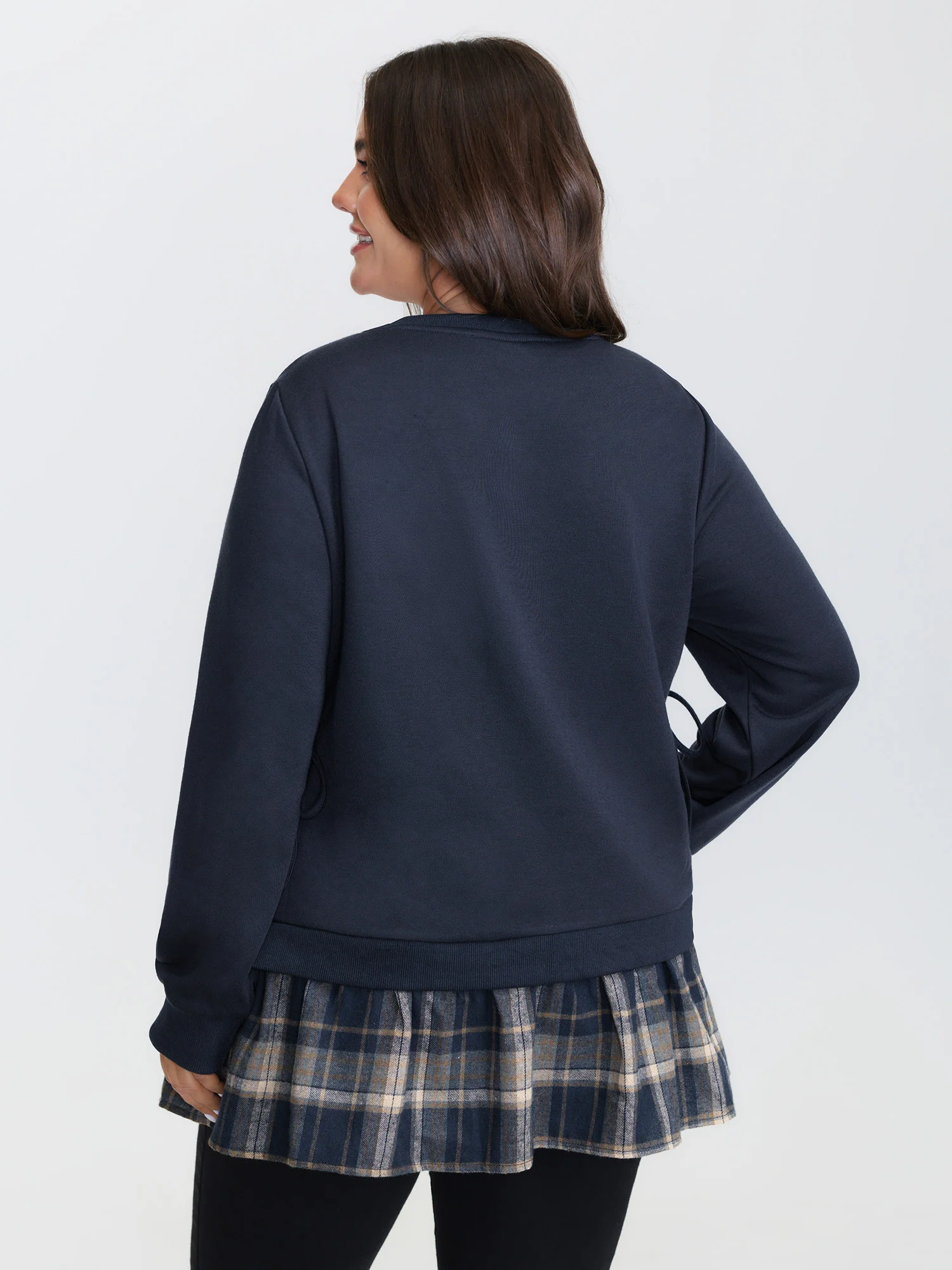 Plaid Pattern Layered Stretchy Sweatshirt - Image 4