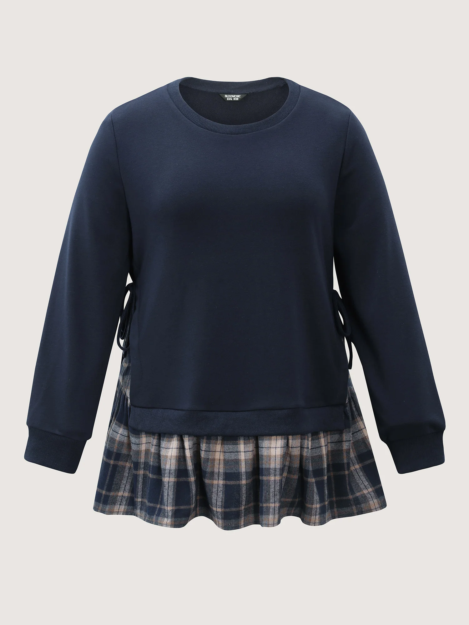 Plaid Pattern Layered Stretchy Sweatshirt - Image 7