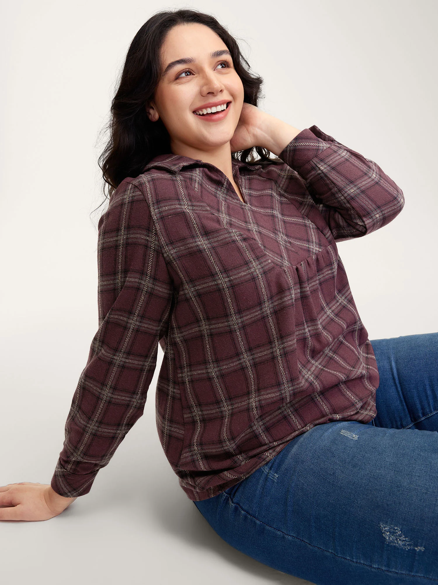 Plaid Pattern Relaxed-Fit Collar Blouse - Image 2