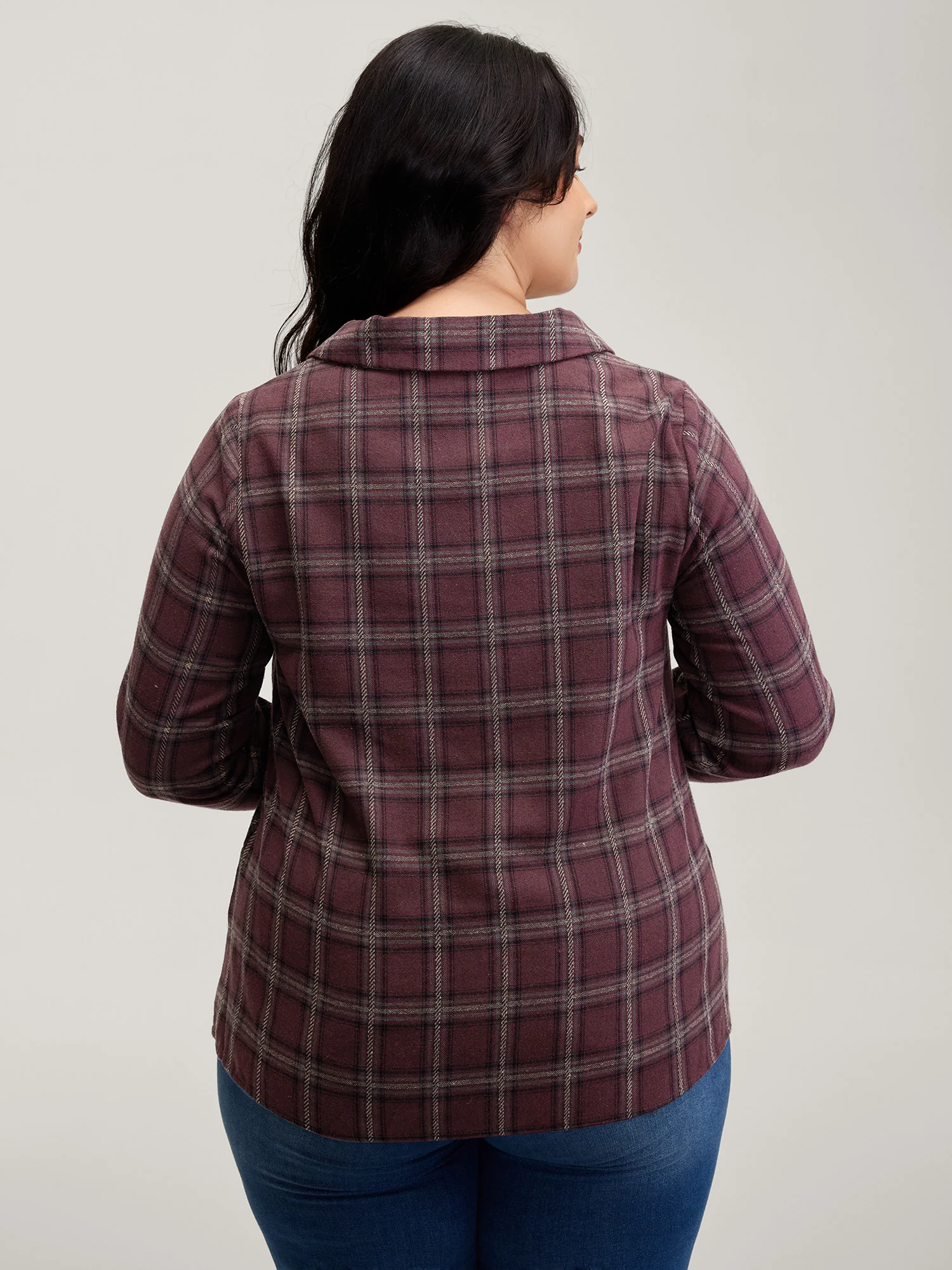 Plaid Pattern Relaxed-Fit Collar Blouse - Image 4