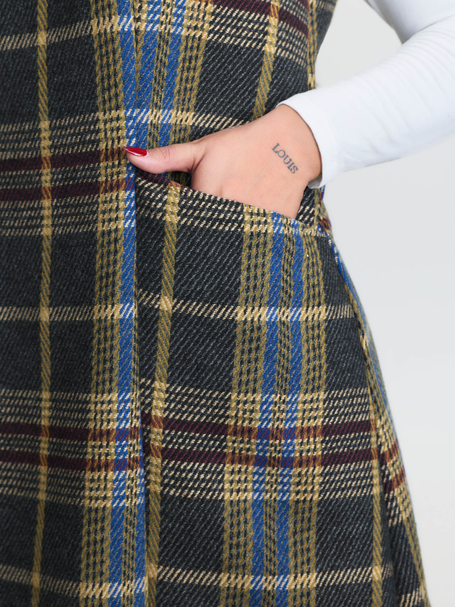Plaid Pattern Slant Pockets Knee Dress - Image 12
