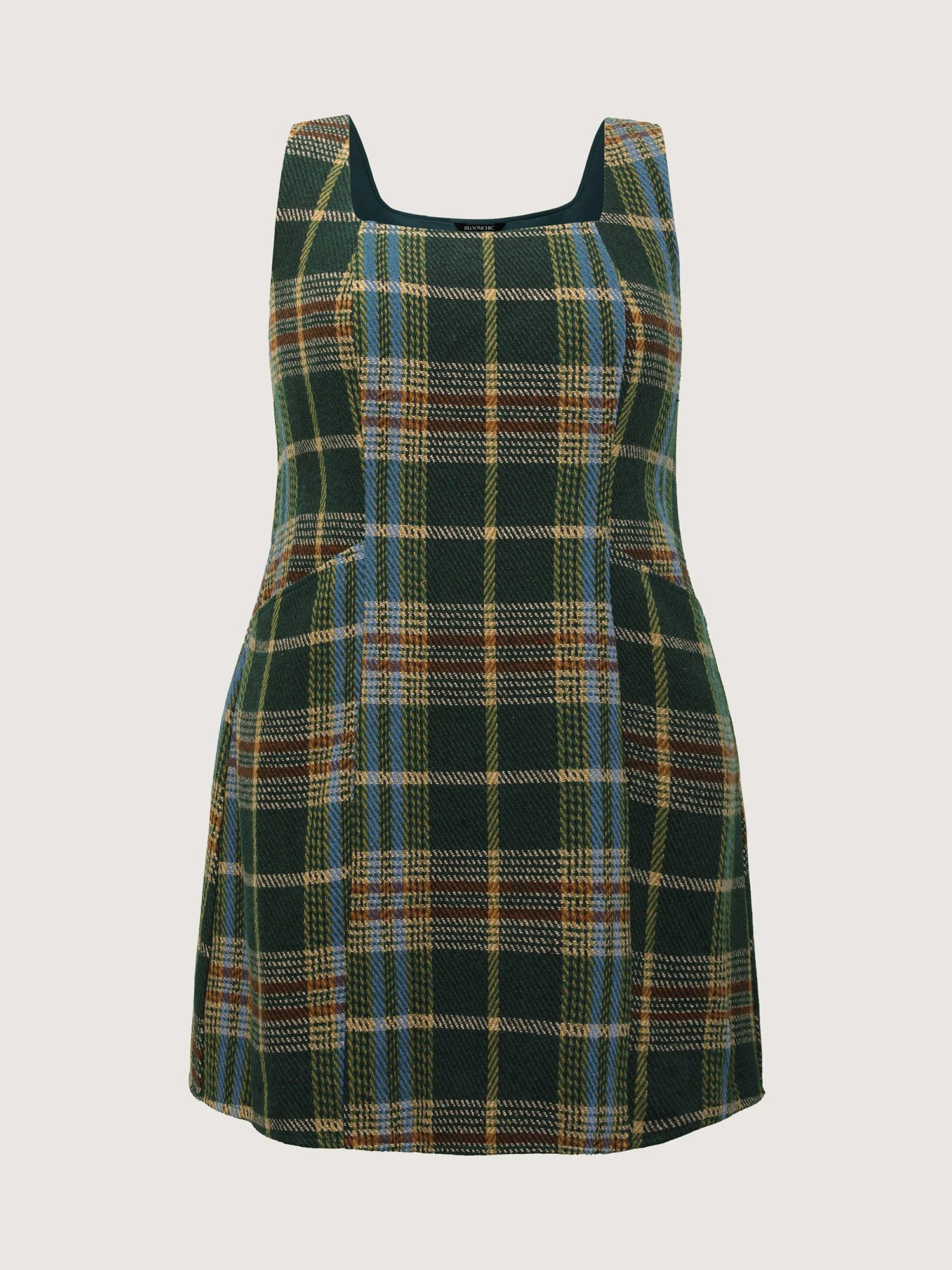 Plaid Pattern Slant Pockets Knee Dress - Image 8