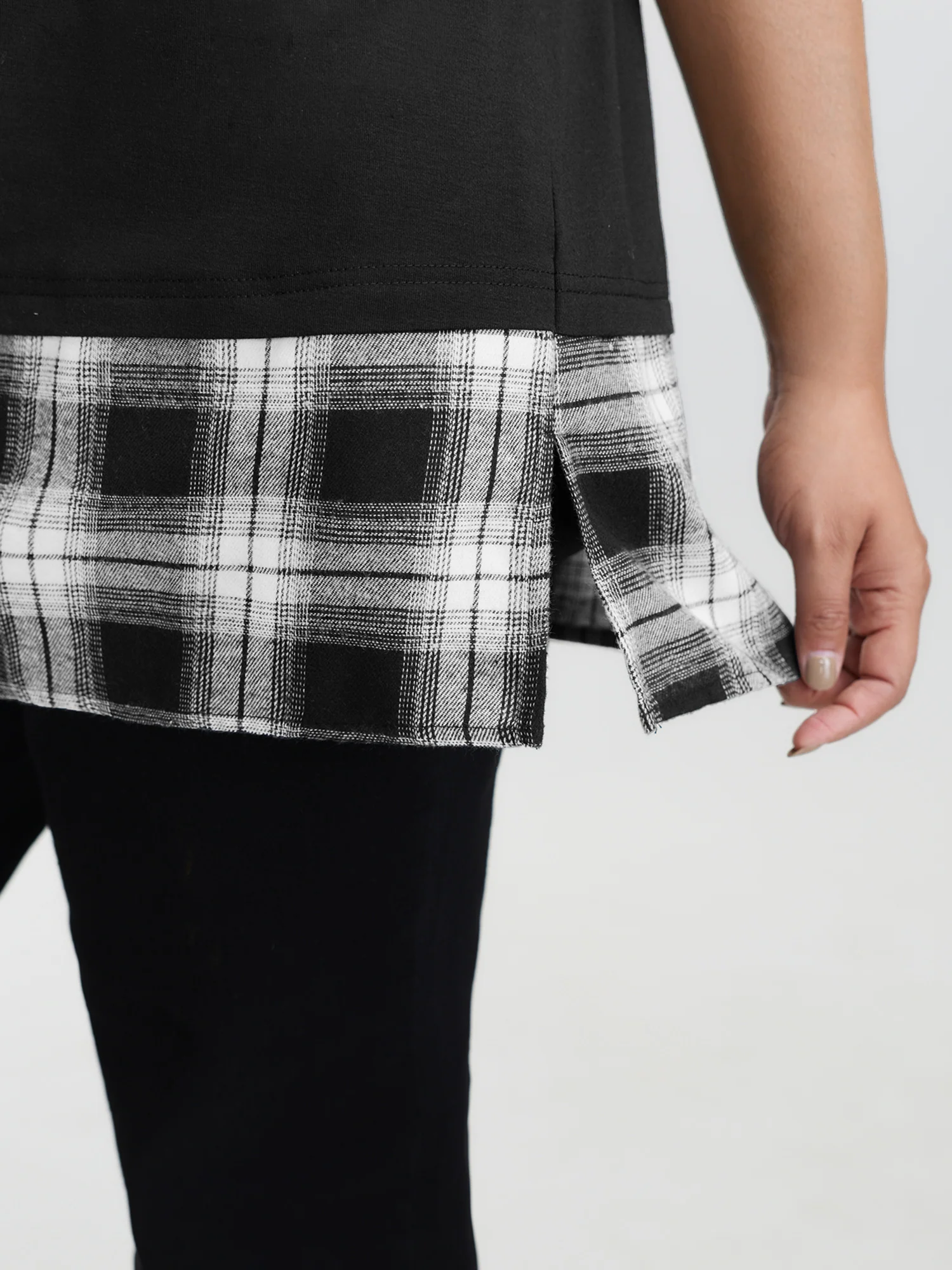 Plaid Pattern Split Back Knit Top - Image 5