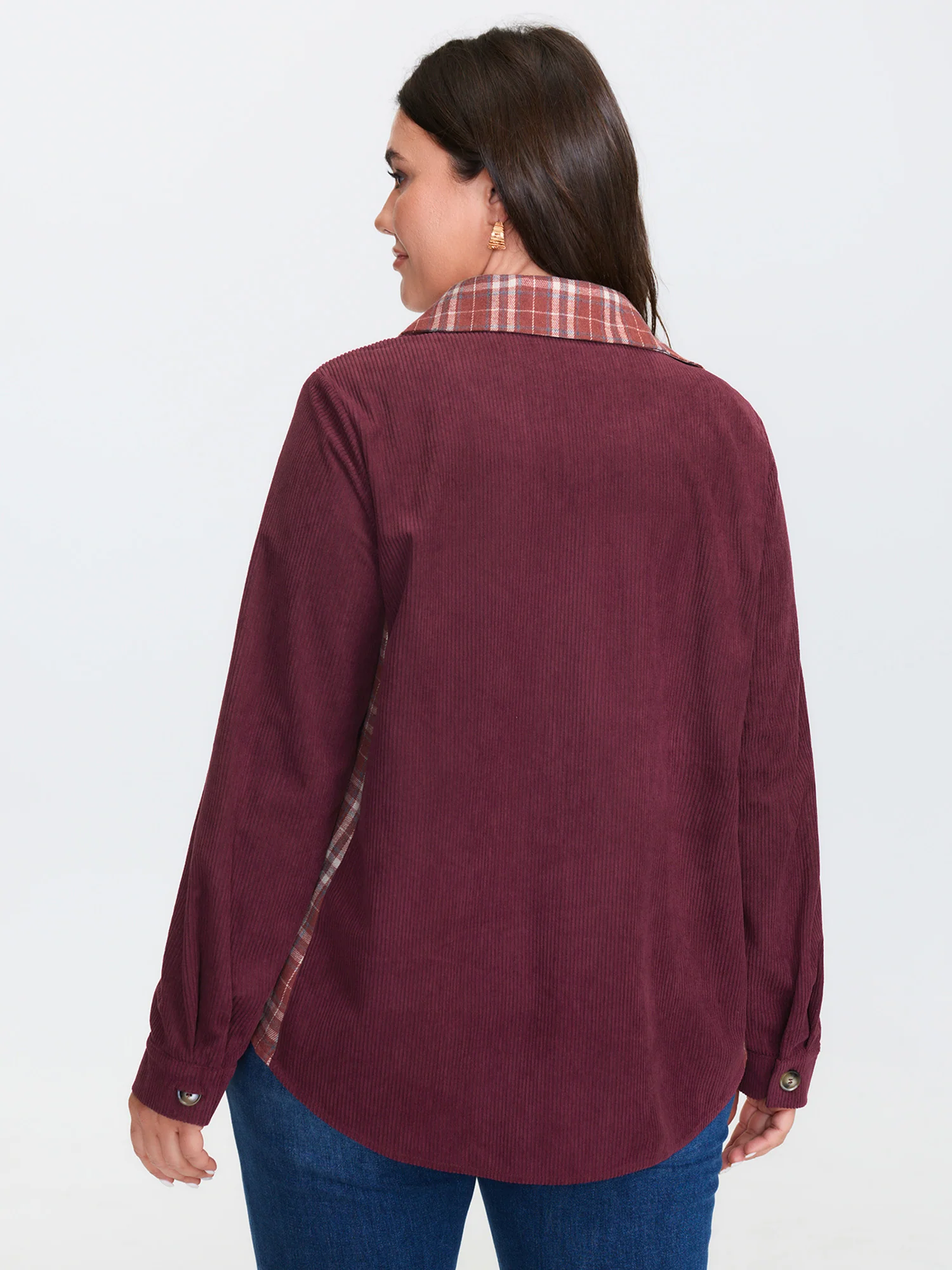 Plaid Pattern Textured Contrast Button-Down Shirt - Image 4