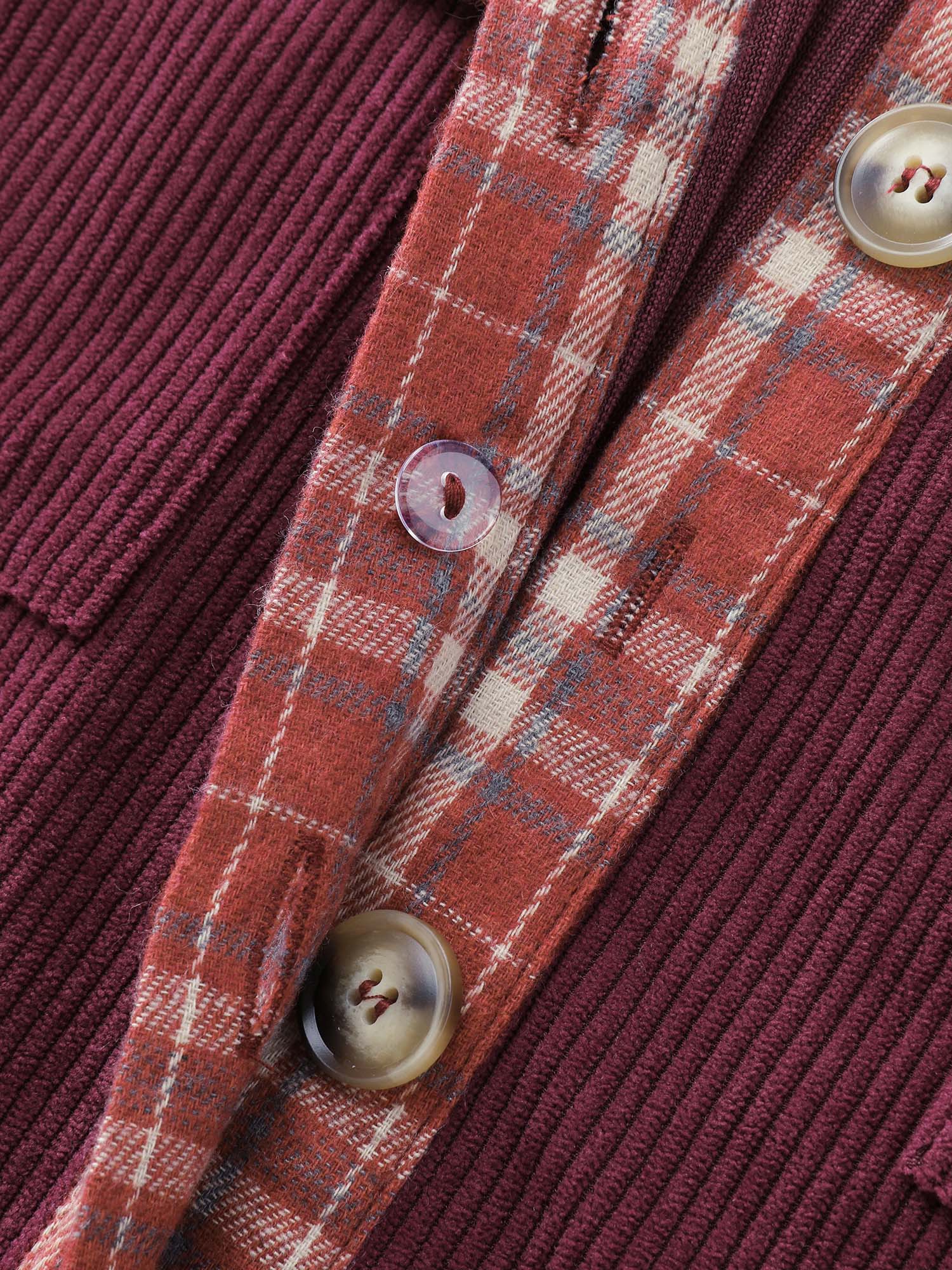 Plaid Pattern Textured Contrast Button-Down Shirt - Image 5