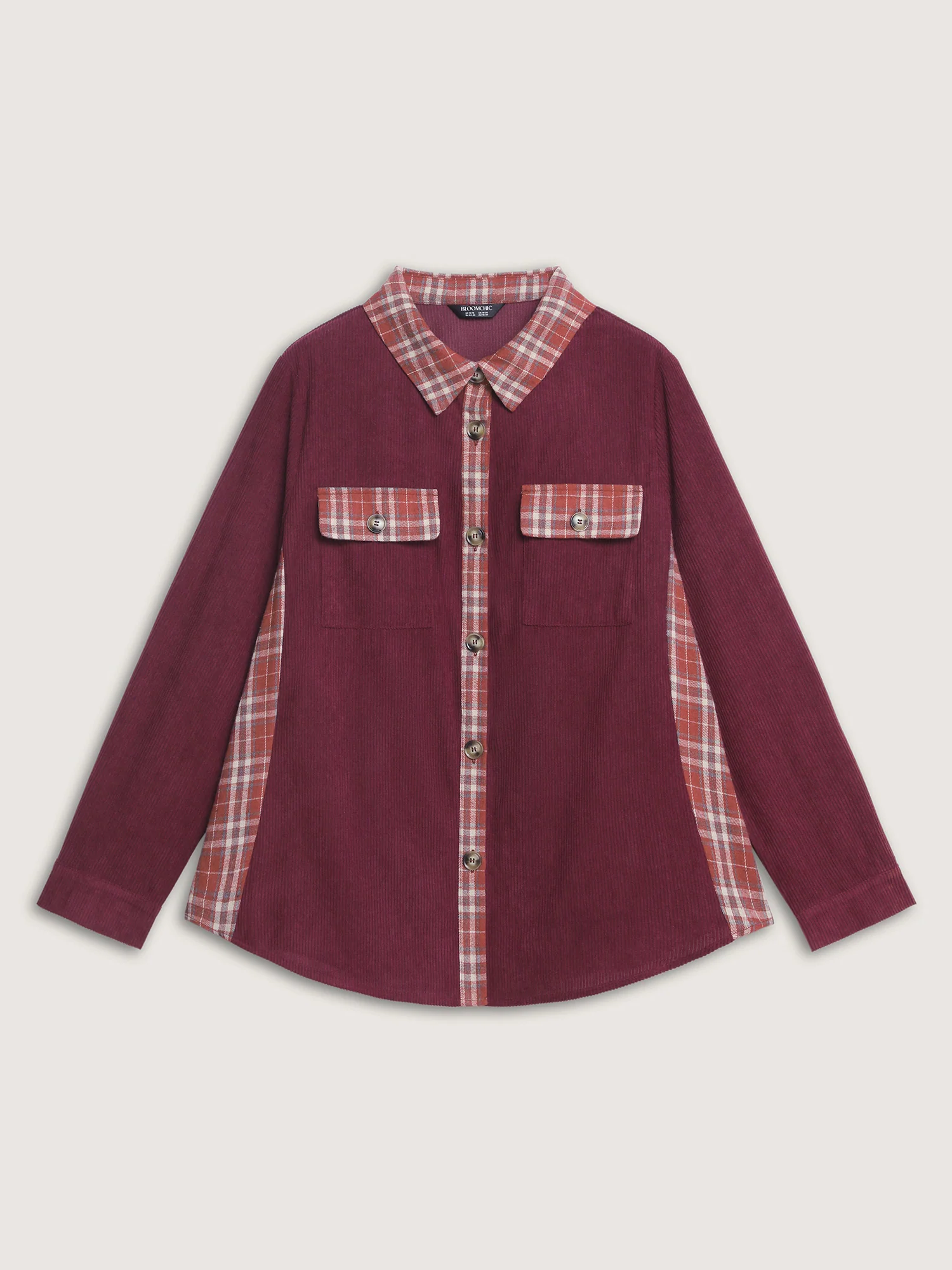 Plaid Pattern Textured Contrast Button-Down Shirt - Image 7
