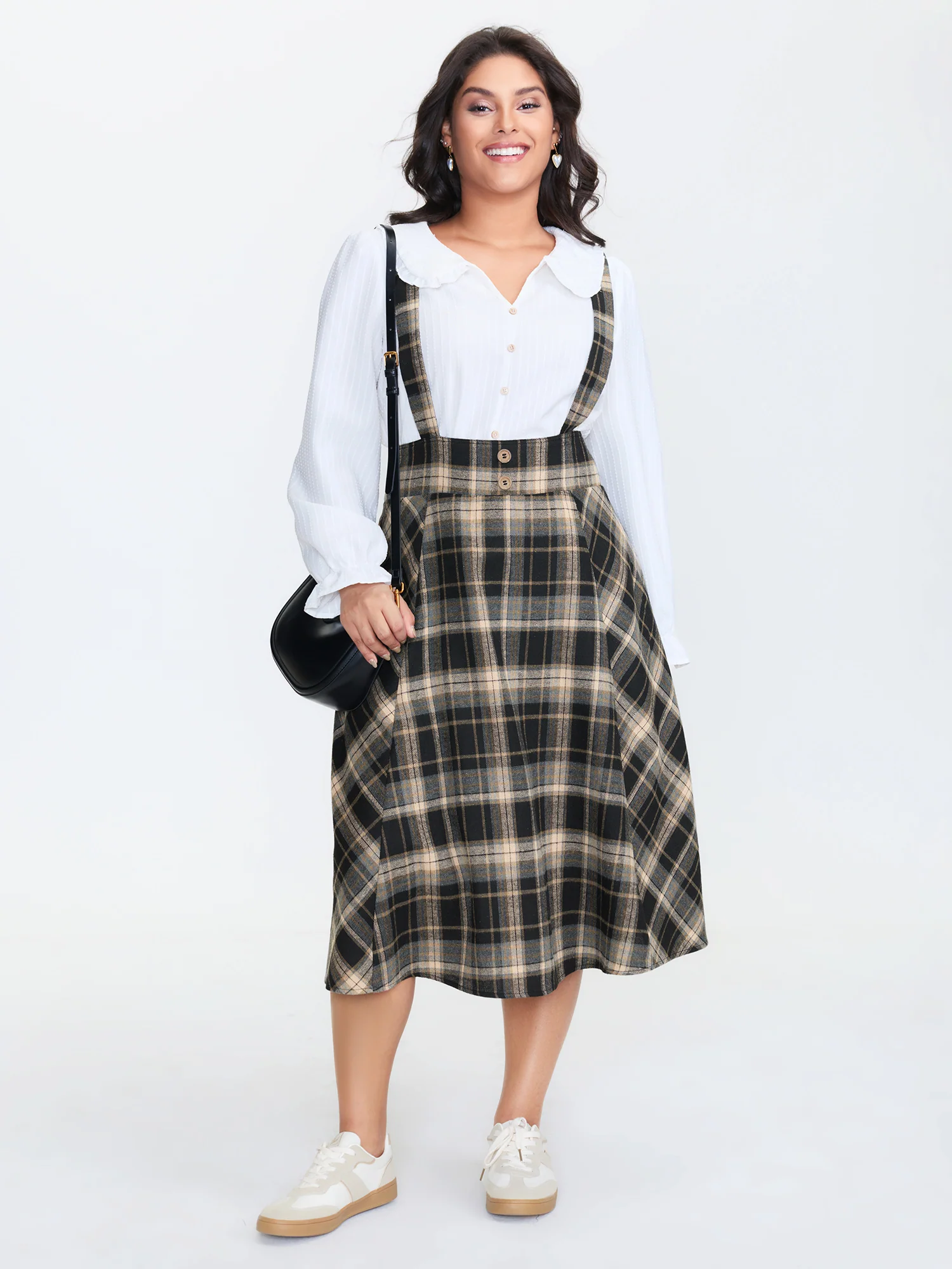 Plaid Pleated Pocketed Overall Dress - Image 3