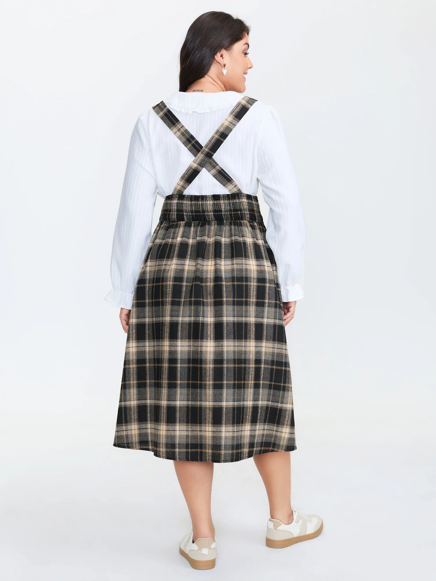 Plaid Pleated Pocketed Overall Dress - Image 4