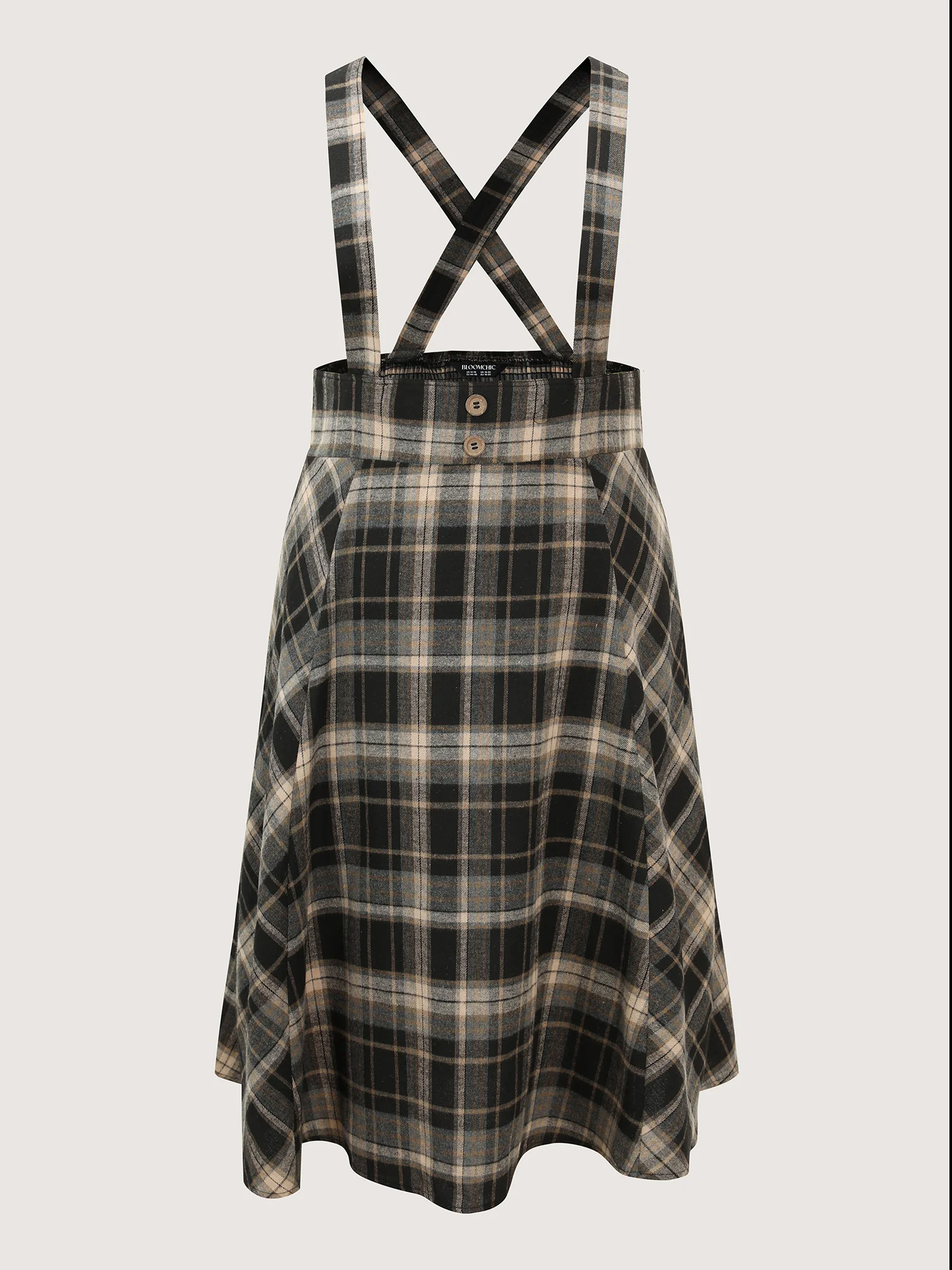 Plaid Pleated Pocketed Overall Dress - Image 7