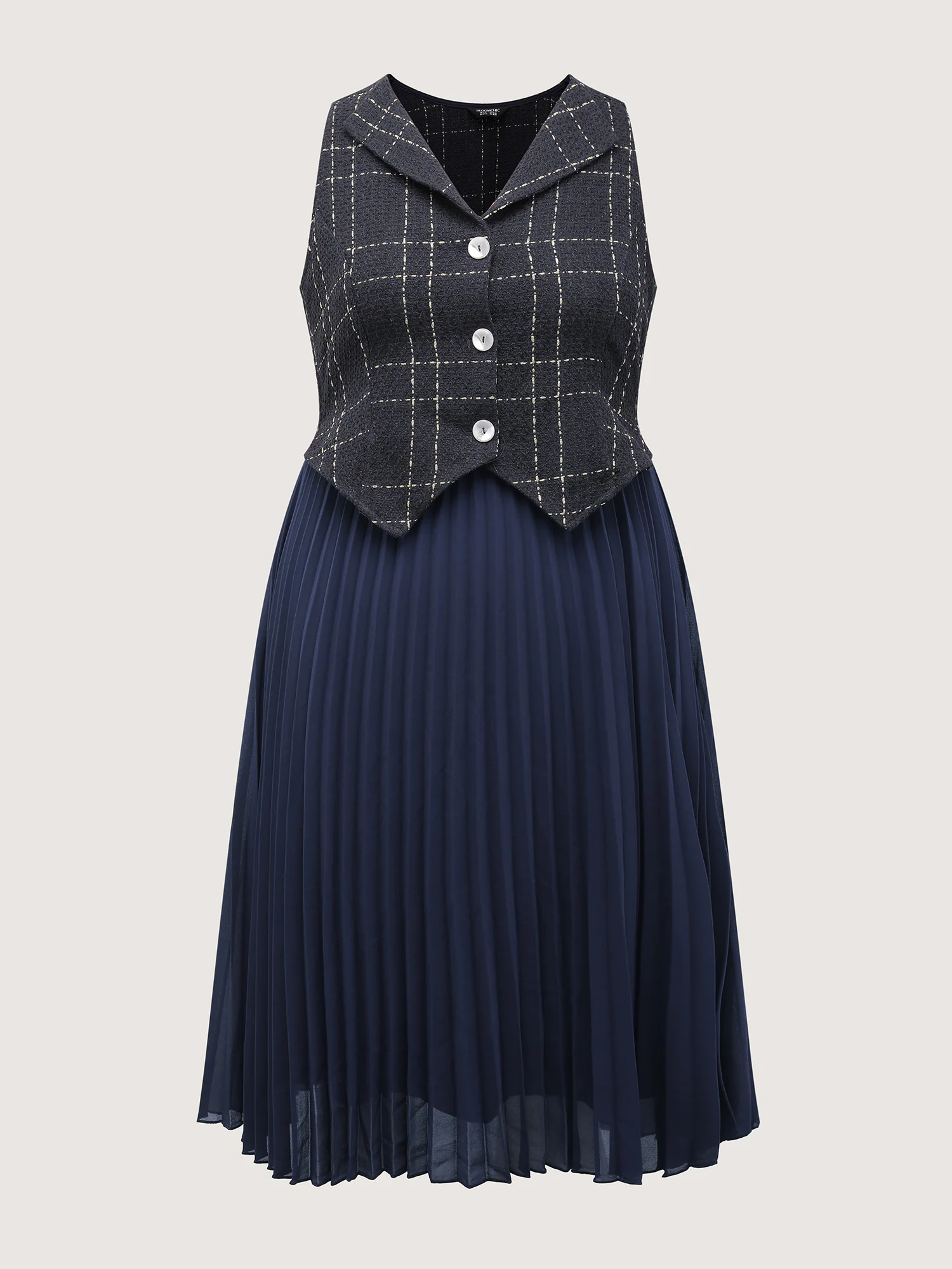 Plaid Pleated Skirt Contrast Vest Midi Dress - Image 8