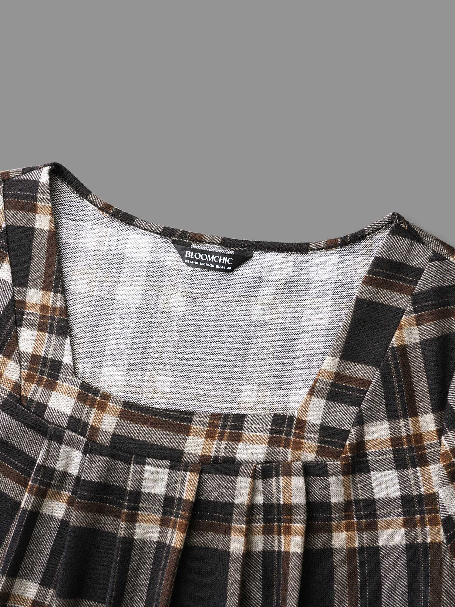 Plaid Pleated Square Neckline Knit Top - Image 7