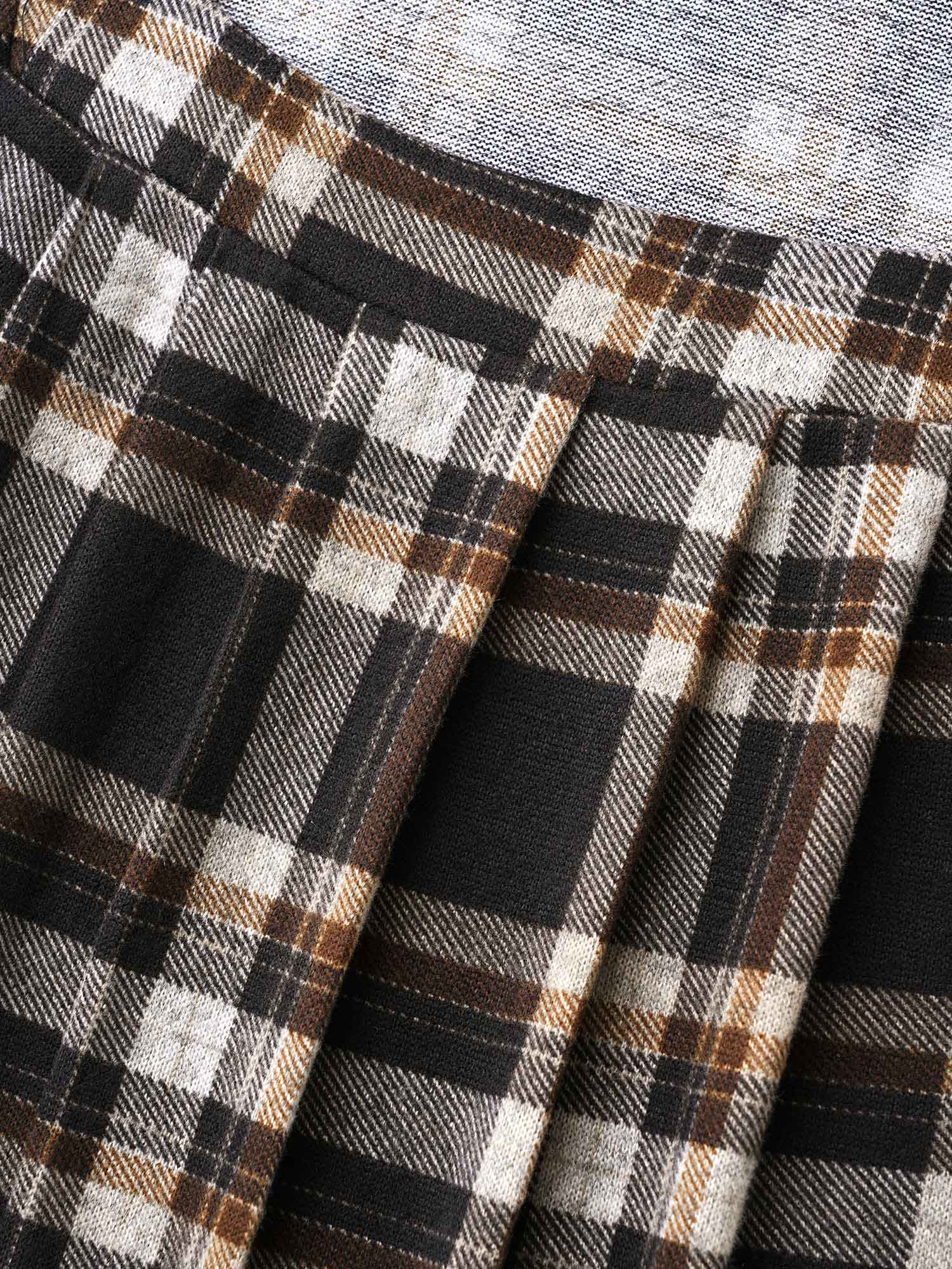 Plaid Pleated Square Neckline Knit Top - Image 8