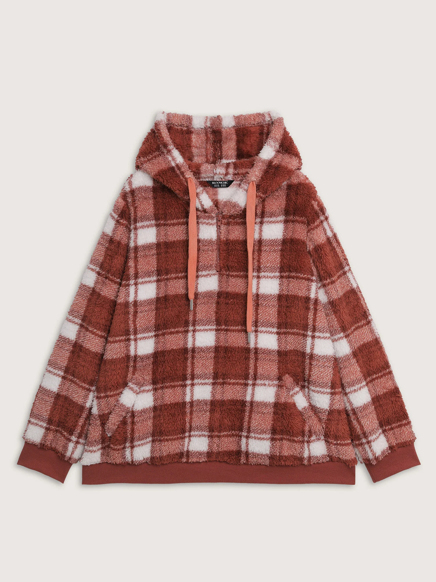 Plaid Plush Slant Pockets Hoodie - Image 9