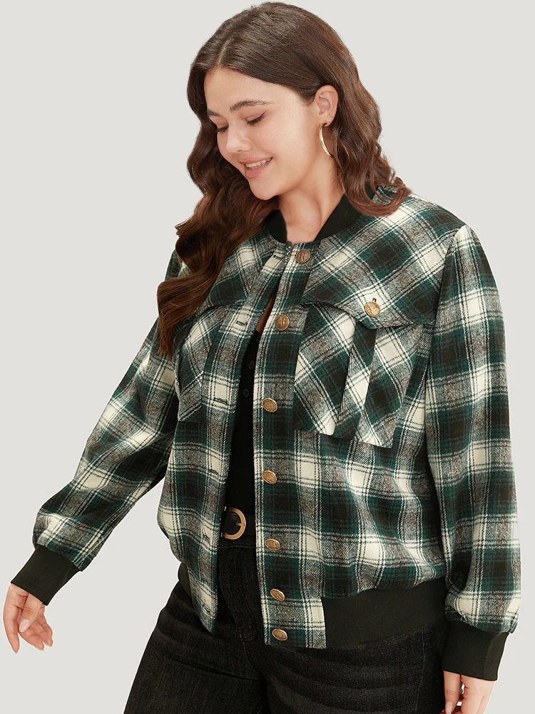 Halloween Plaid Pocket Button Up Contrast Patchwork Jacket - Image 3