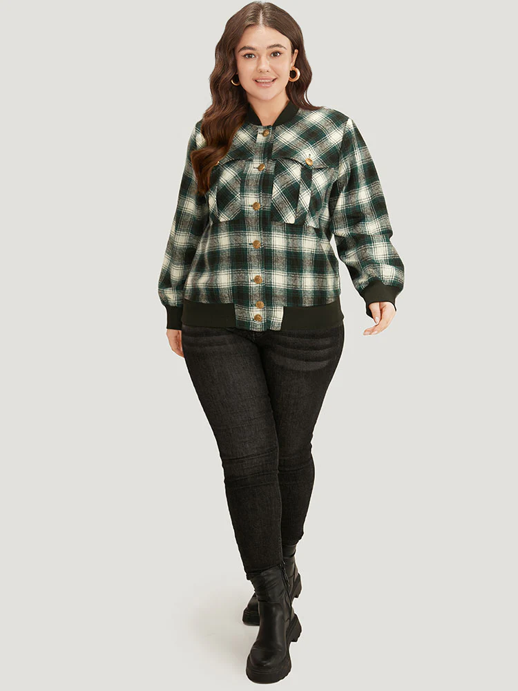 Halloween Plaid Pocket Button Up Contrast Patchwork Jacket - Image 4