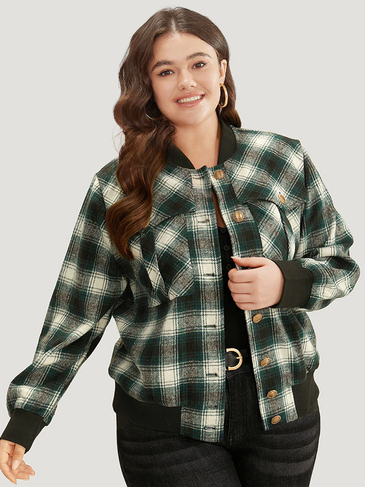 Halloween Plaid Pocket Button Up Contrast Patchwork Jacket - Image 5