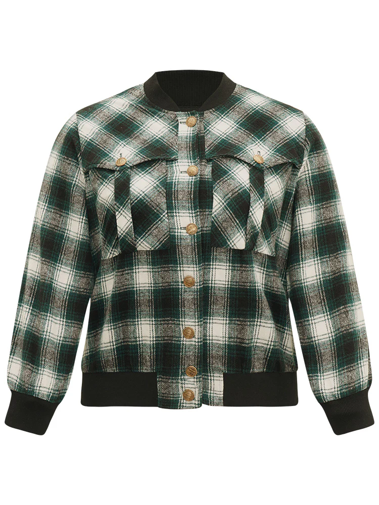 Halloween Plaid Pocket Button Up Contrast Patchwork Jacket - Image 8