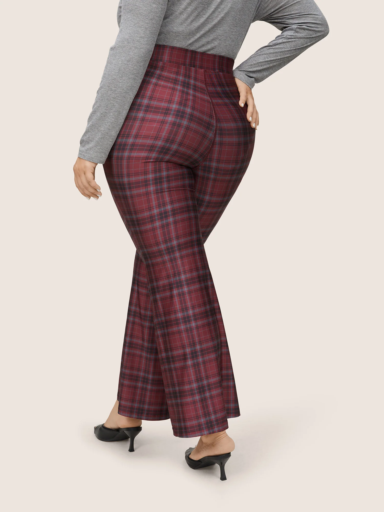 Plaid Pocket Elastic Waist Bootcut Leggings - Image 2