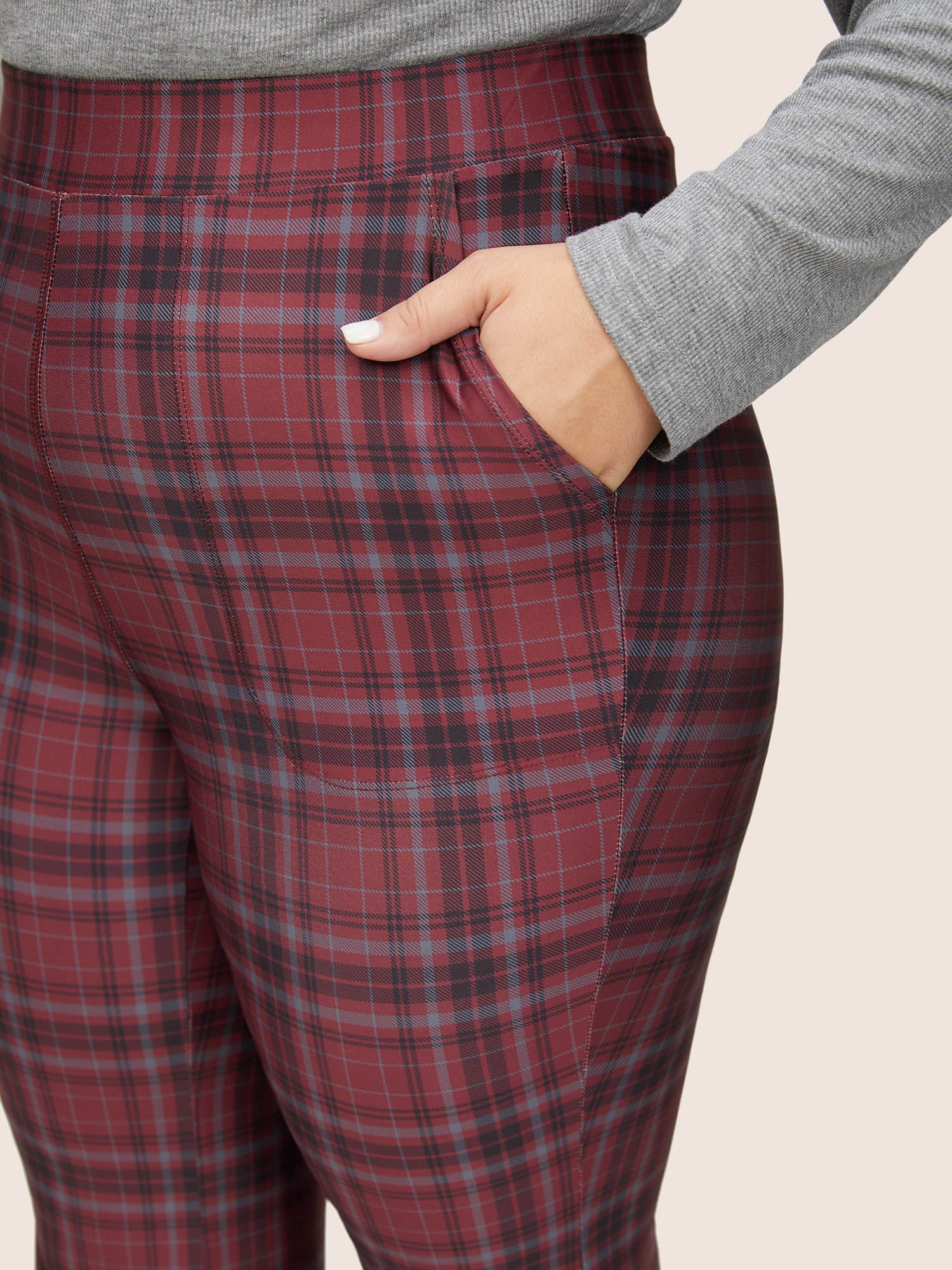 Plaid Pocket Elastic Waist Bootcut Leggings - Image 4
