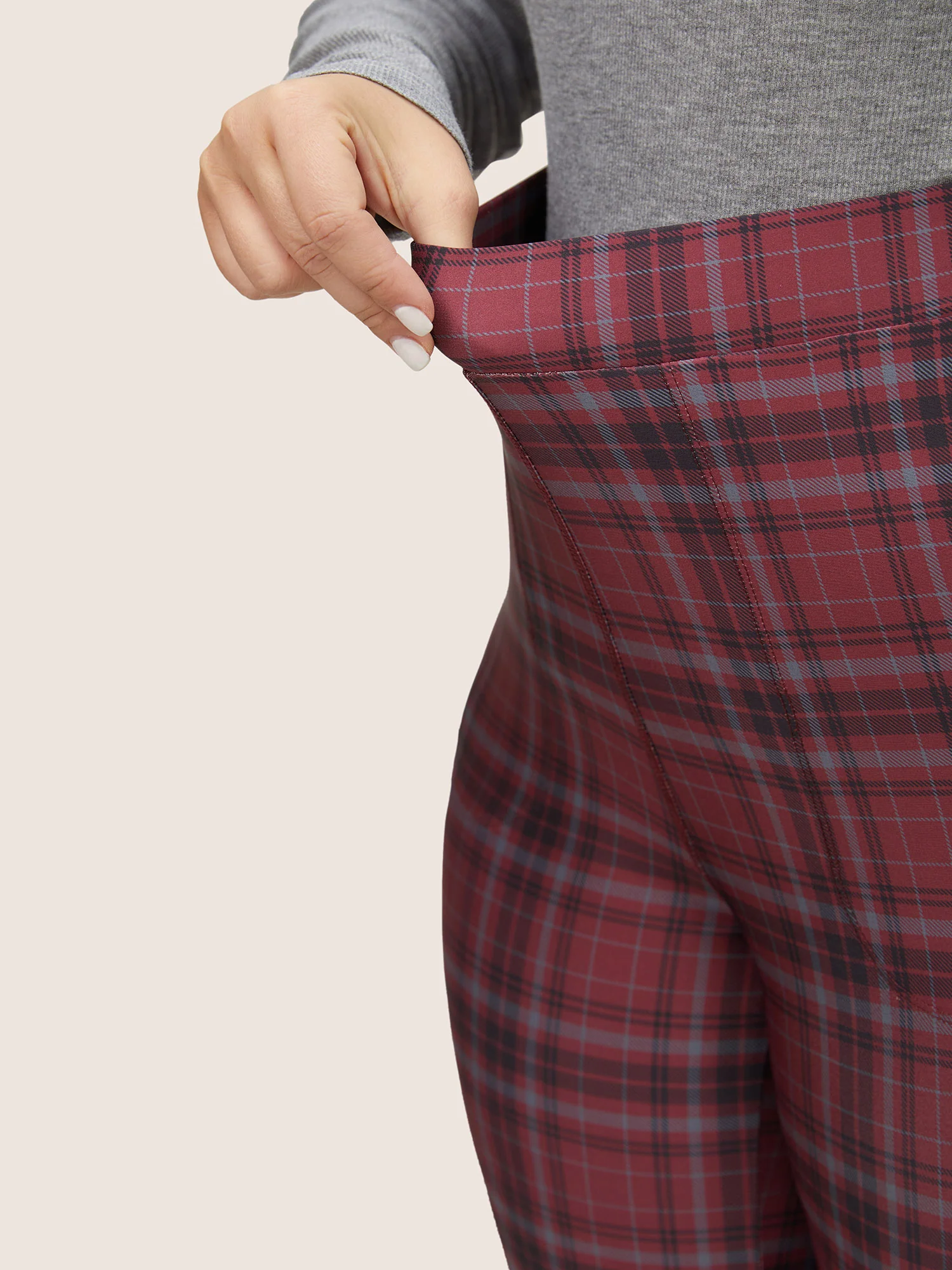 Plaid Pocket Elastic Waist Bootcut Leggings - Image 5