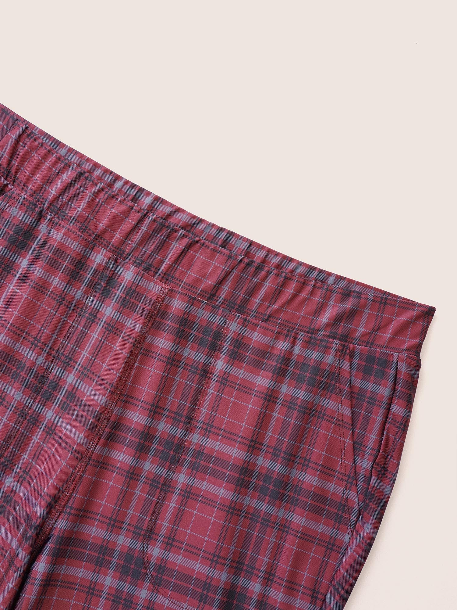 Plaid Pocket Elastic Waist Bootcut Leggings - Image 6