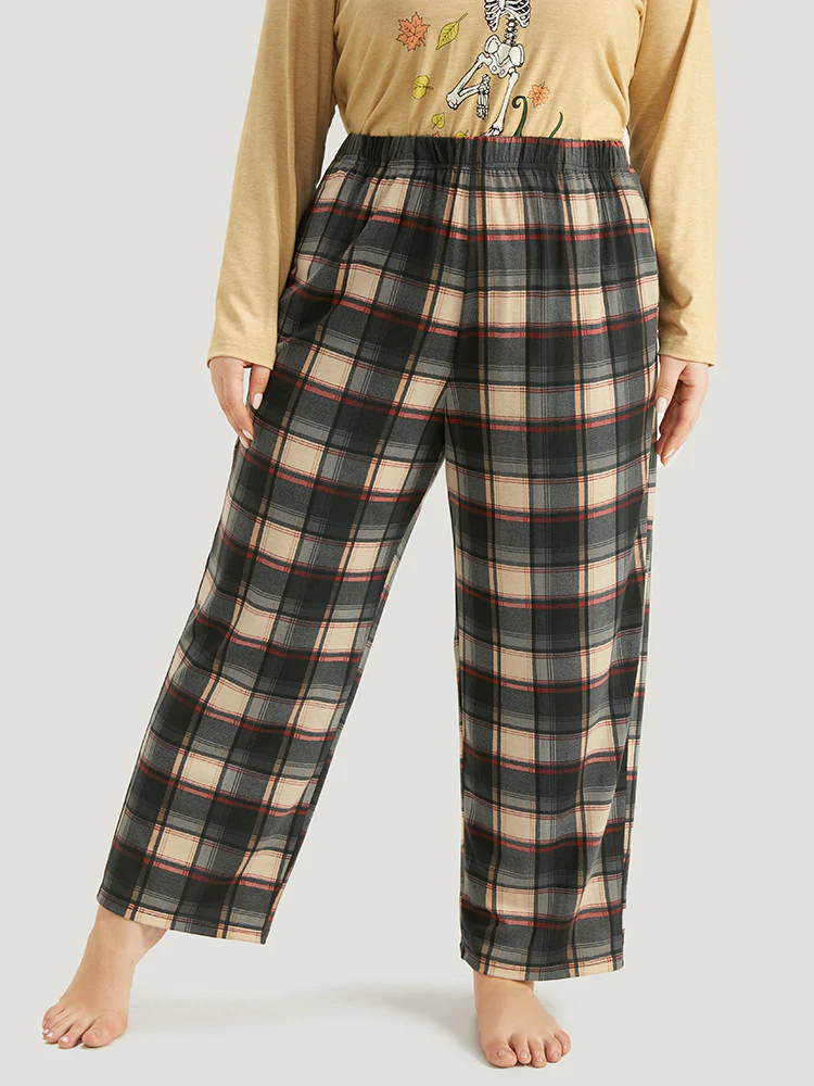 Halloween Plaid Pocket Elastic Waist Pajama Bottoms