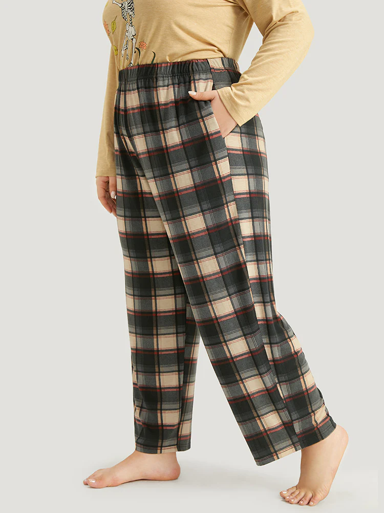 Halloween Plaid Pocket Elastic Waist Pajama Bottoms - Image 3