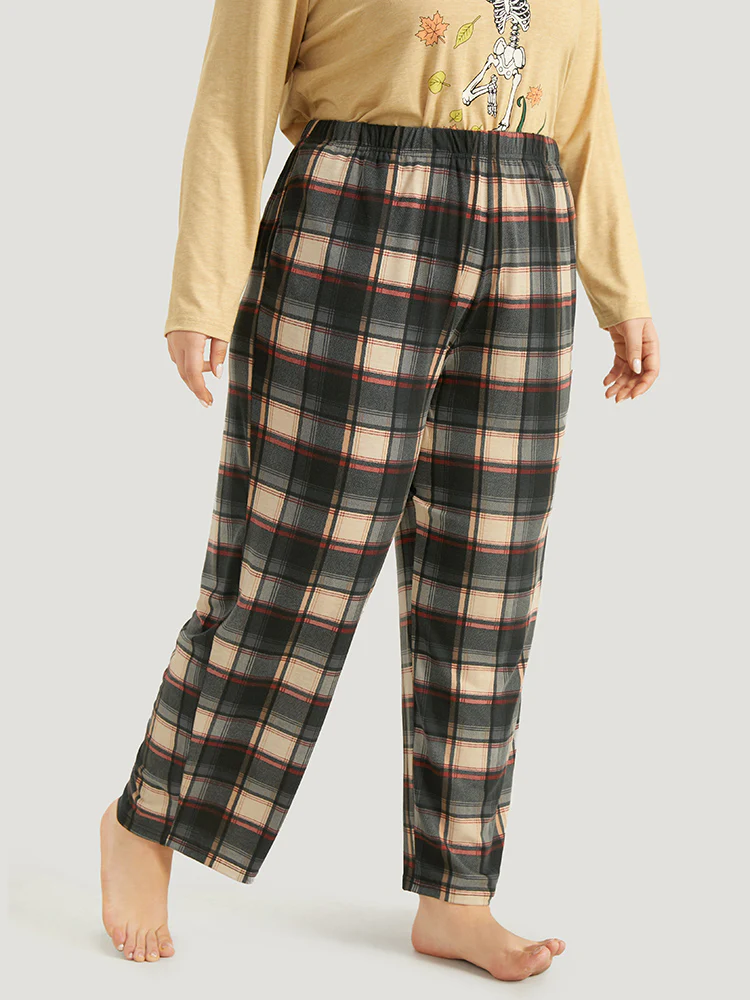 Halloween Plaid Pocket Elastic Waist Pajama Bottoms - Image 4