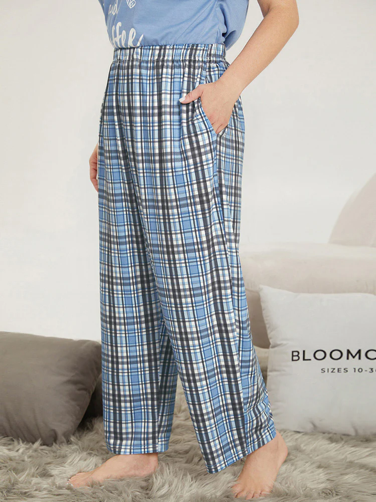 Plaid Print Pocket Elastic Waist Pajama Pants - Image 3