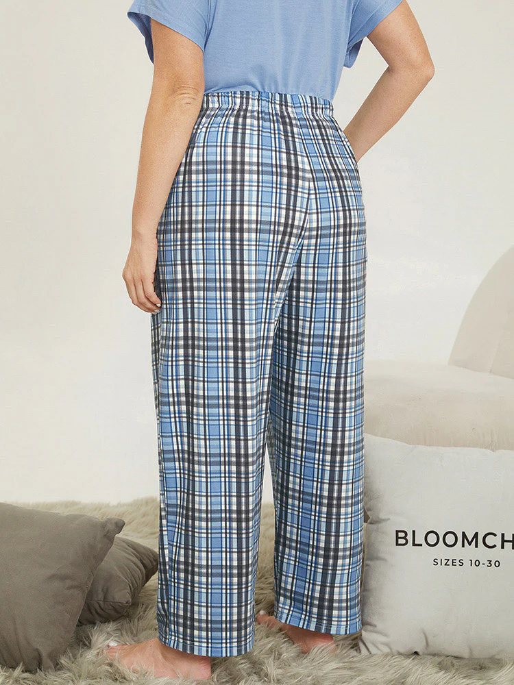 Plaid Print Pocket Elastic Waist Pajama Pants - Image 4