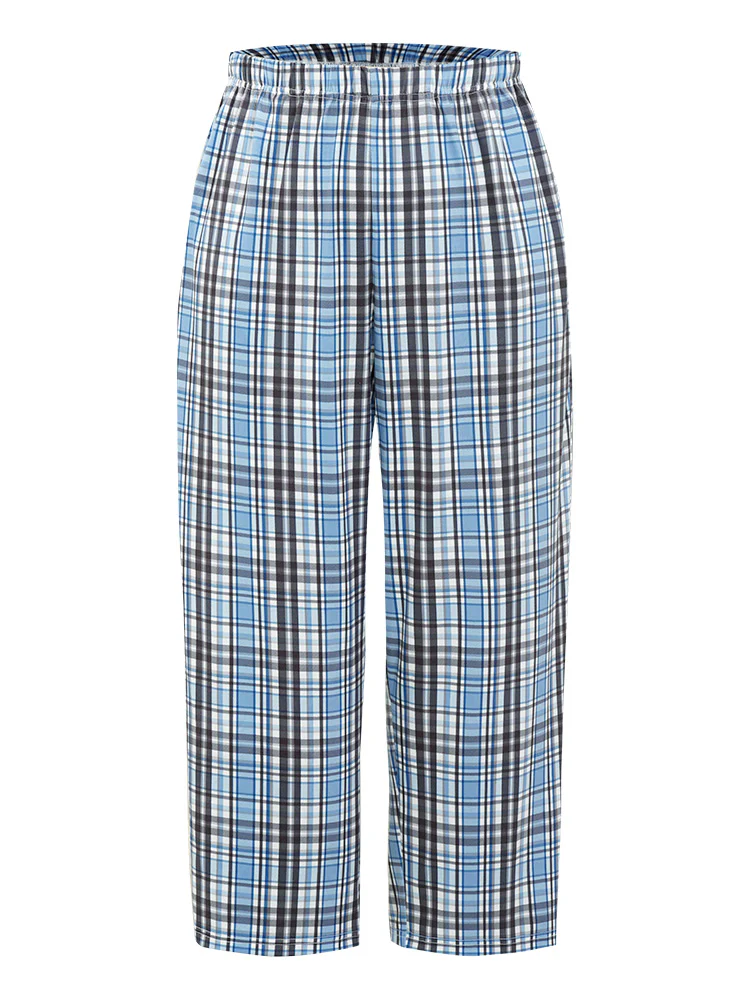 Plaid Print Pocket Elastic Waist Pajama Pants - Image 7