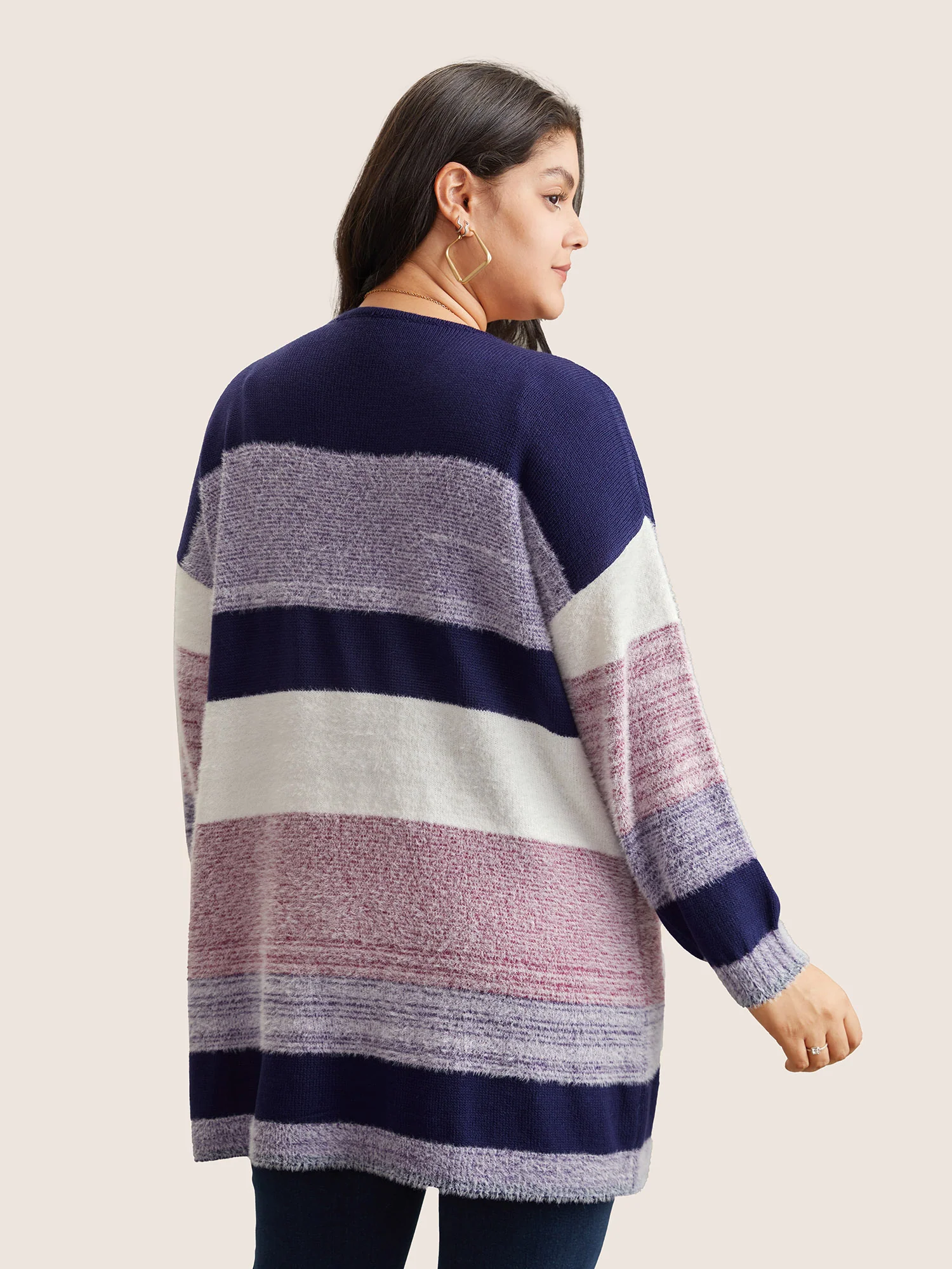 Plaid Pocket Open Front Loose Cardigan - Image 3