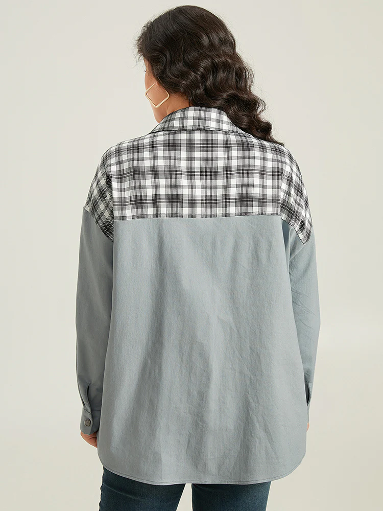 Plaid Pocket Patchwork Contrast Coat - Image 2